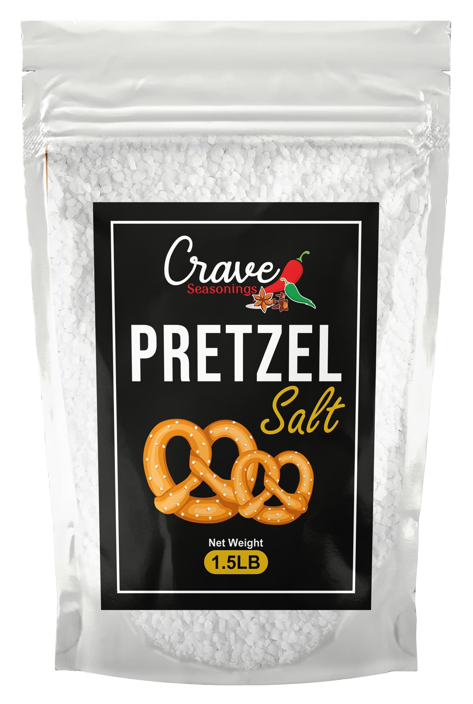Crave Coarse Pretzel Salt 1.5 Lb Bag — Heat Resistant, All Natural Food Grade Topping for Soft Pretzels, Bagels, Artisan Bread & Bavarian Pretzel Dough — No Additives, Made in USA