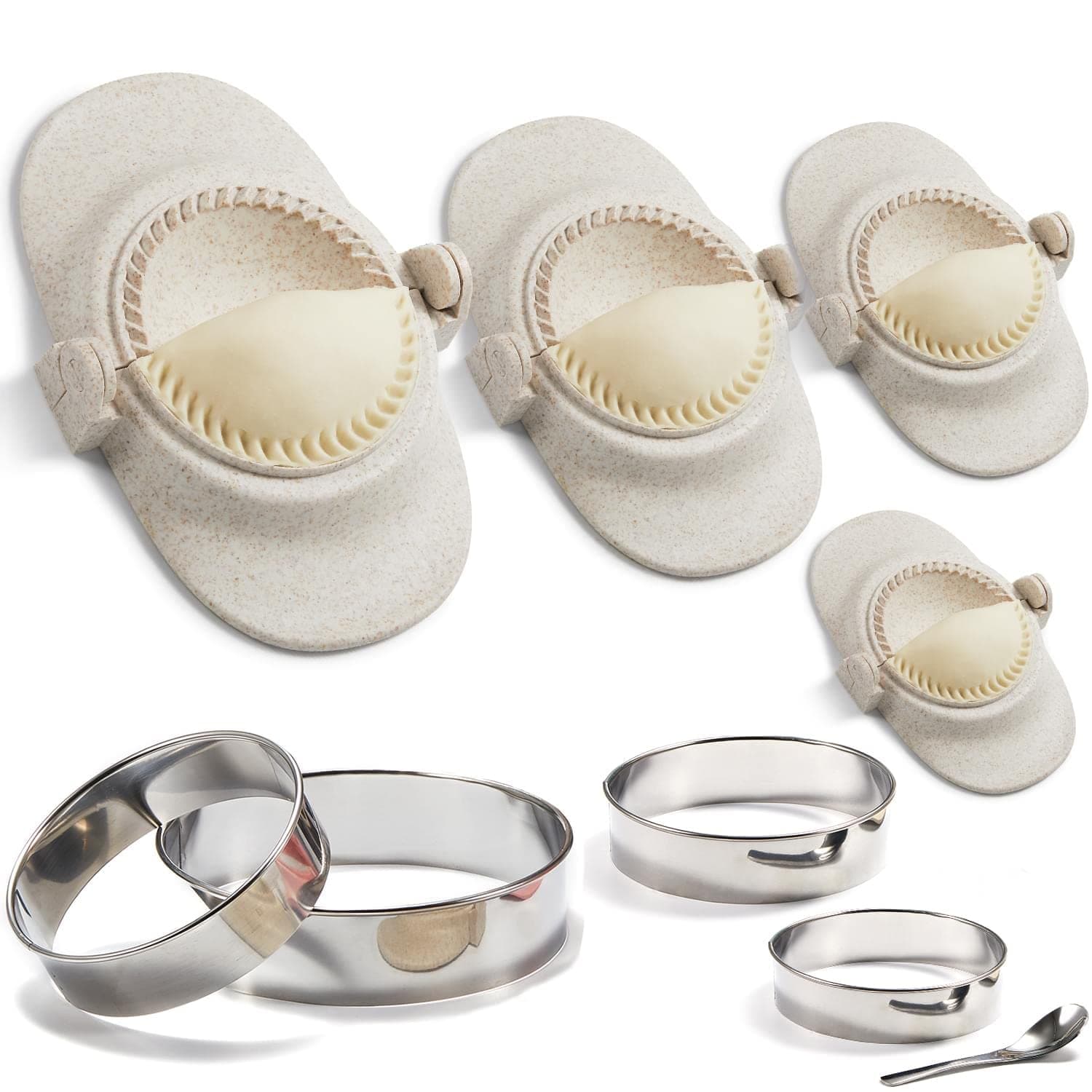 Empanada Maker Press, 6-Inch Extra Large Dumpling Maker Set with Dough Cutter, Dumpling Mold Set for Pierogi, Pastelitos, Calzone, Turnovers, Chinese Dumpling, 4Sizes (6"/4"/3"/2.6")