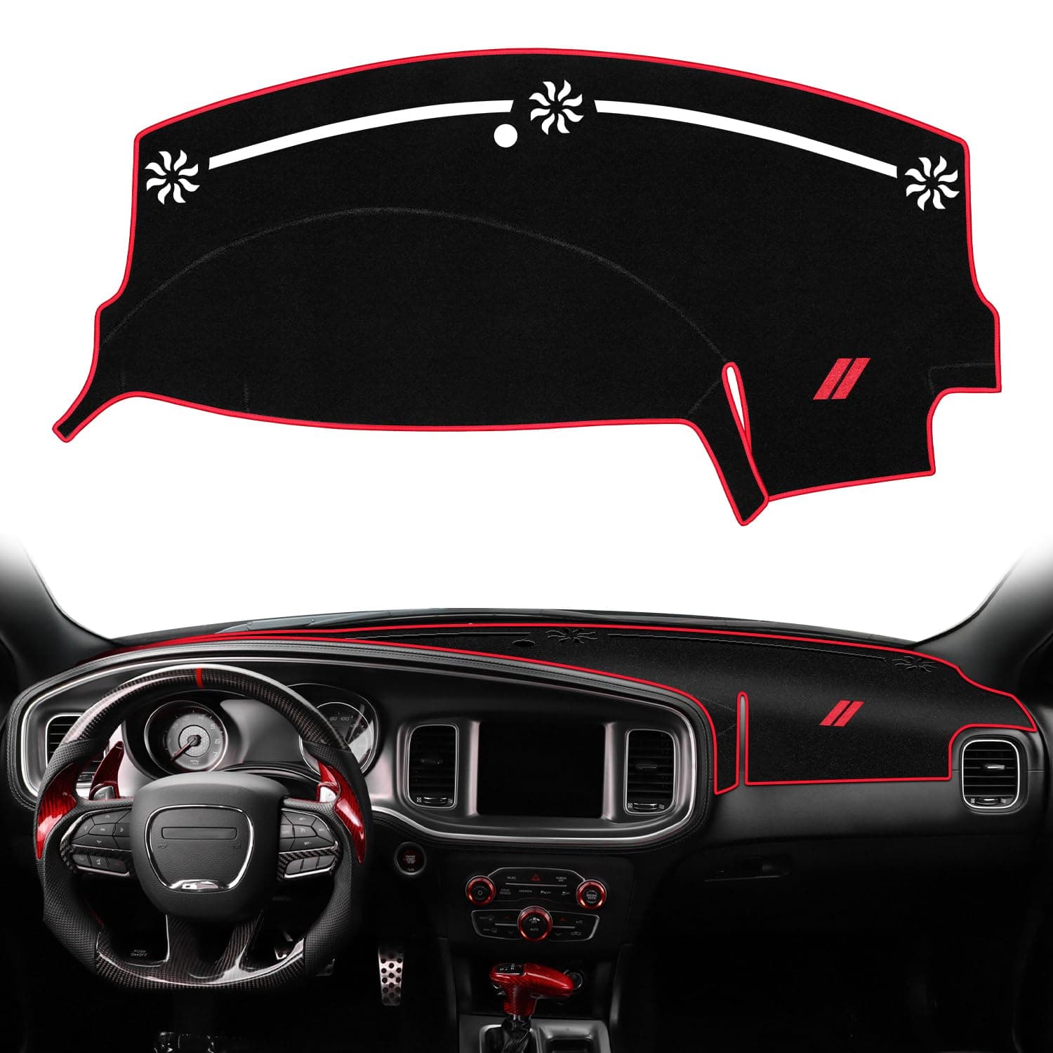 Dash Cover for Dodge Charger Accessories 2011-2022 2023 Dashboard Cover Mat Sunshade No Glare UV Rays Protector Nonslip Interior Pad (Red)