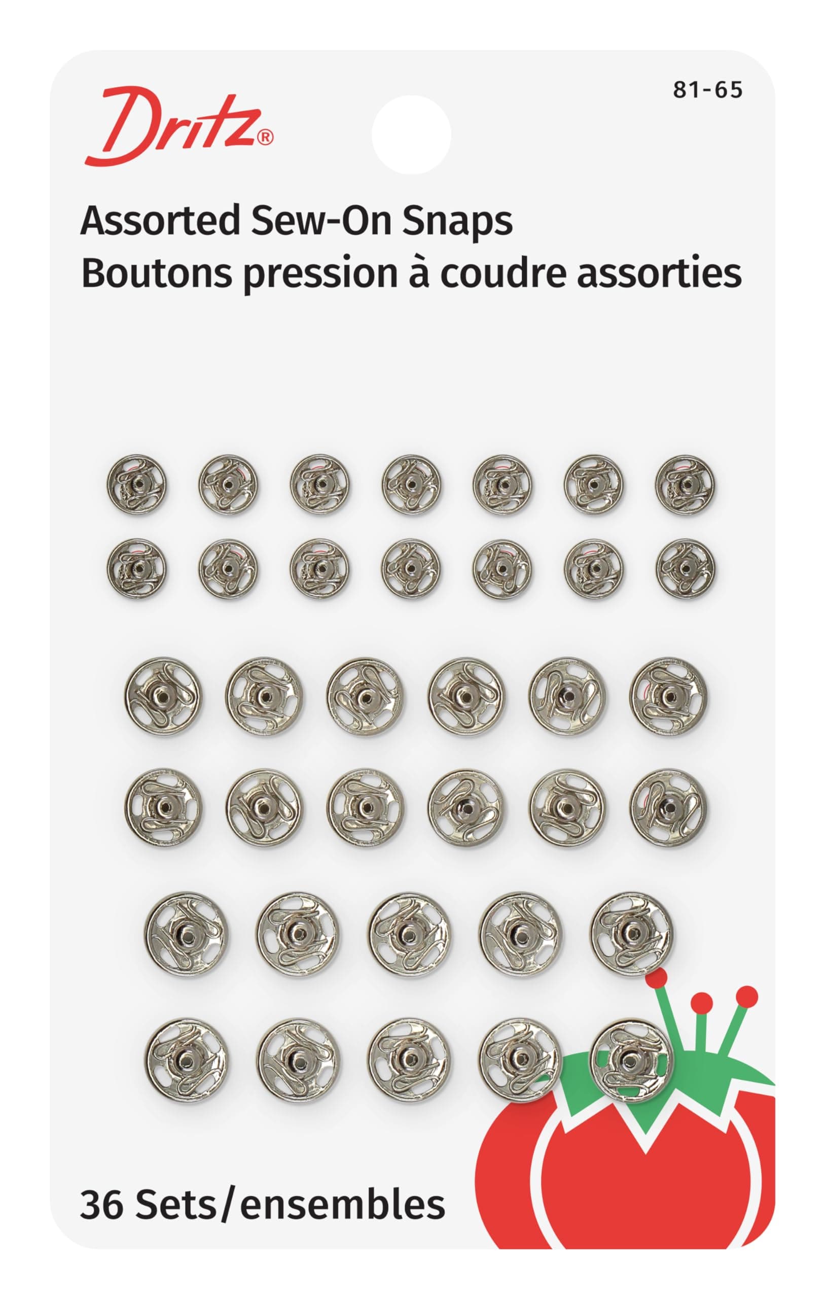 Dritz 81-65 Sew-On Snaps, Size 1/0, 2/0 & 4/0, Nickel-Plated Brass, 36 Count