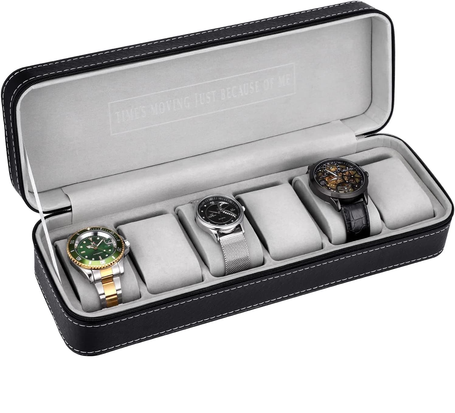 KRISHYAMKRISHYAM 6 Slots Watch Box Zippered Travel Case PU Leather Watch Storage Box Jewelry Collection Display Holder Organizer for Men Women
