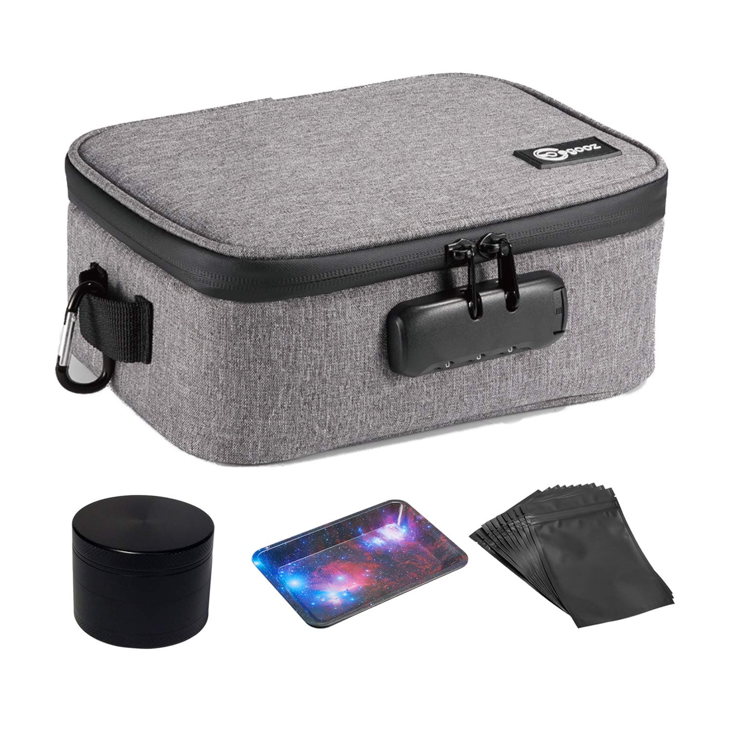 Egooz Large Smell Proof Containers Box Case with 3 Items - Waterproof Smell Proof Stash Bags with Combination Lock for Home and Travel Use, Grey