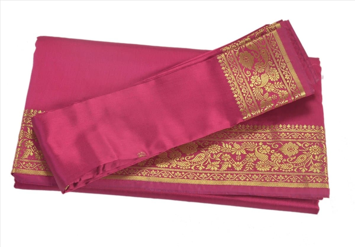 Indian Art Silk Sari Saree Woven Golden with Blouse Piece Paisley Design Decor (Purple)