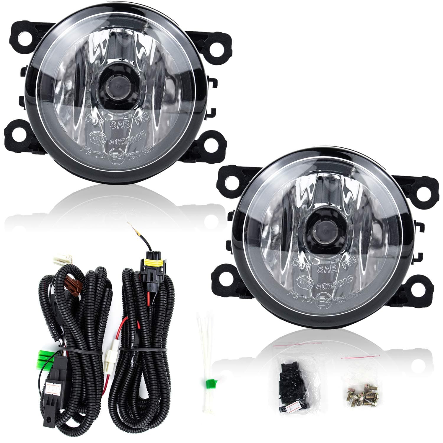 RP Remarkable Power, Fog Light Set for 2006-2014 Suzuki Grand Vitara/ SX4 4DR Sedan/Alto/Acura/HD/FD/etc 4F9Z15200AA Clear Lens w/Wiring Harness& Switch Halogen Bulbs Universal FL7116