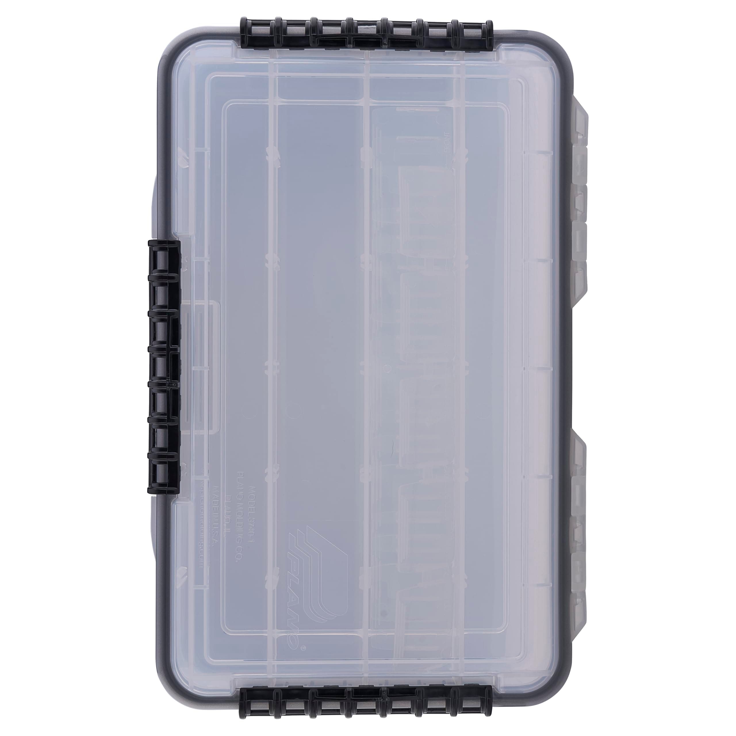 Waterproof 3700 Stowaway Tackle Box, 14" X 9" X 1.875", Durable Cam-Action Latches, O-Ring Seal, Adjustable Dividers for Versatile Fishing Storage, Clear/Red