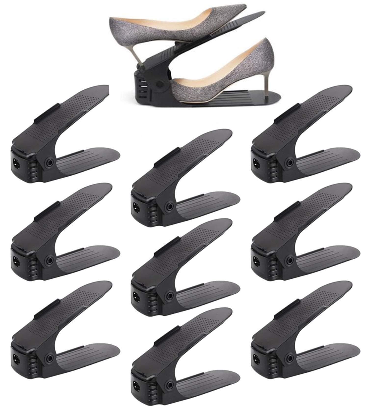 Shoe Slots Organizer - Plastic Closet Space Saver, Set of 8 Black