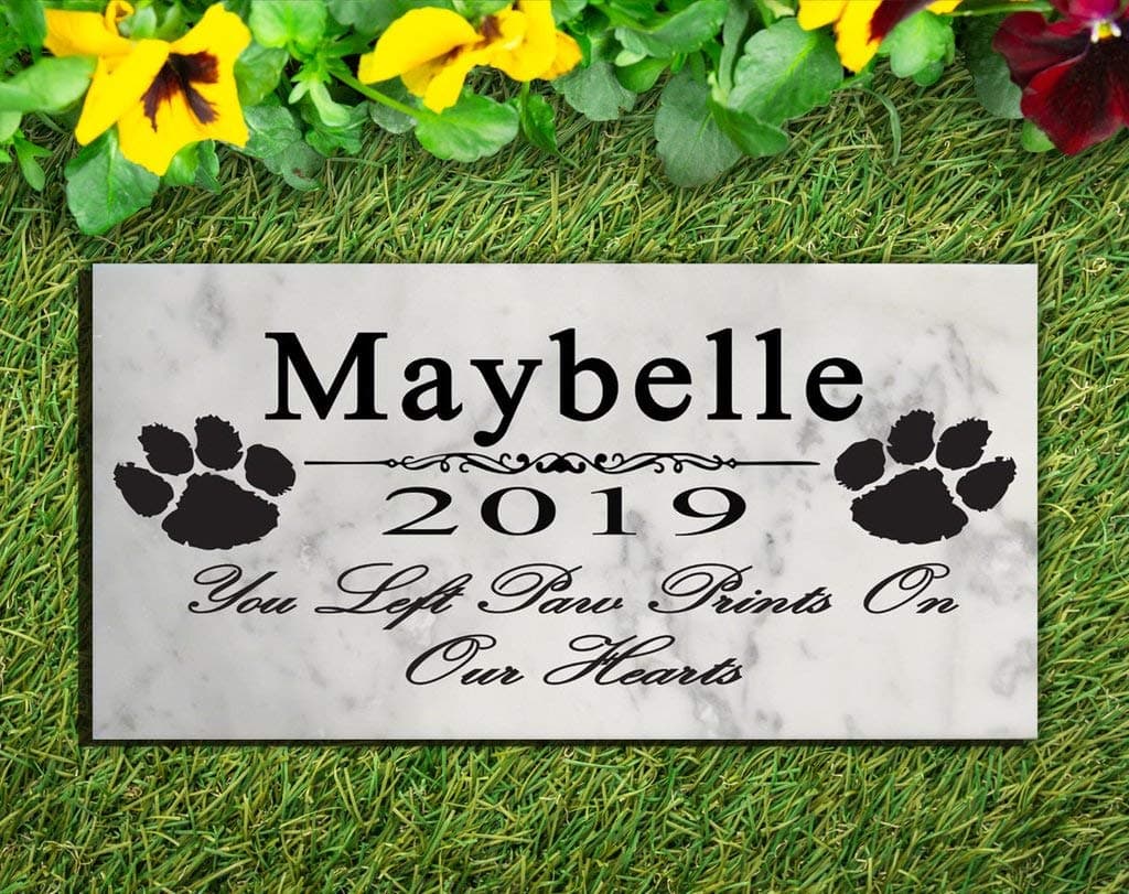 Broad Bay Dog Pet Memorial Stone Personalized Garden Plaque Solid Marble Outdoor or Indoor Grave Marker You Left Paw Prints On Our Hearts Headstone Name