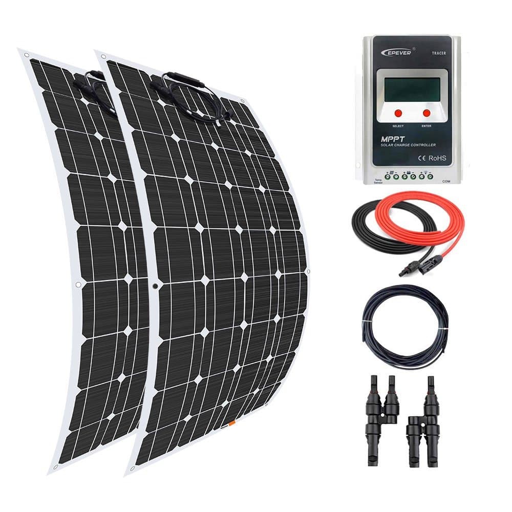 Giosolar Solar Panel 200W (2 x 100W) Flexible Solar Panel kit Battery Charger monocrystalline MPPT Solar Charge Controller Complete