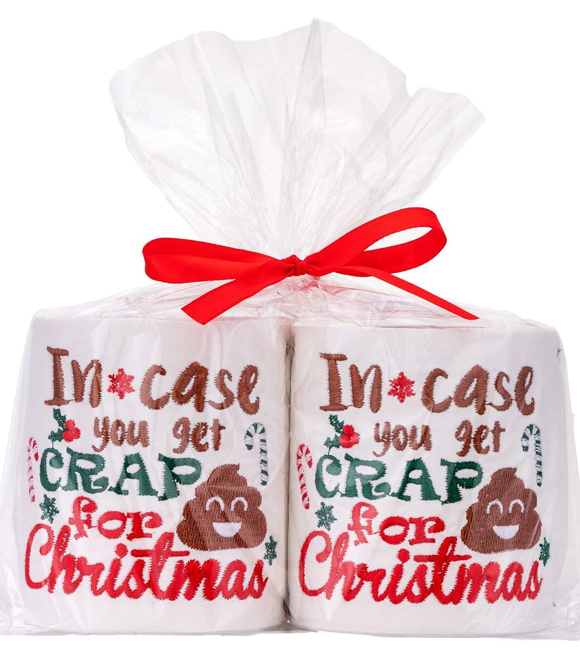 Christmas Embroidered Toilet Paper Decorations - Xmas Party/White Elephant/Gag Gift/Bathroom Decor