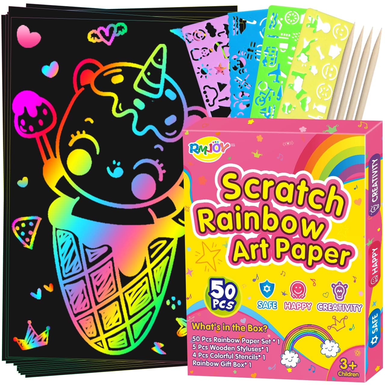 Rainbow Scratch Paper Art for Kids: 50PCS Magic Arts Crafts Gifts Toys for Girls Boys Ages 3-12 Games Activities for Birthday Party Family Day Classroom Prizes Easter Basket Stuffers(Girls)