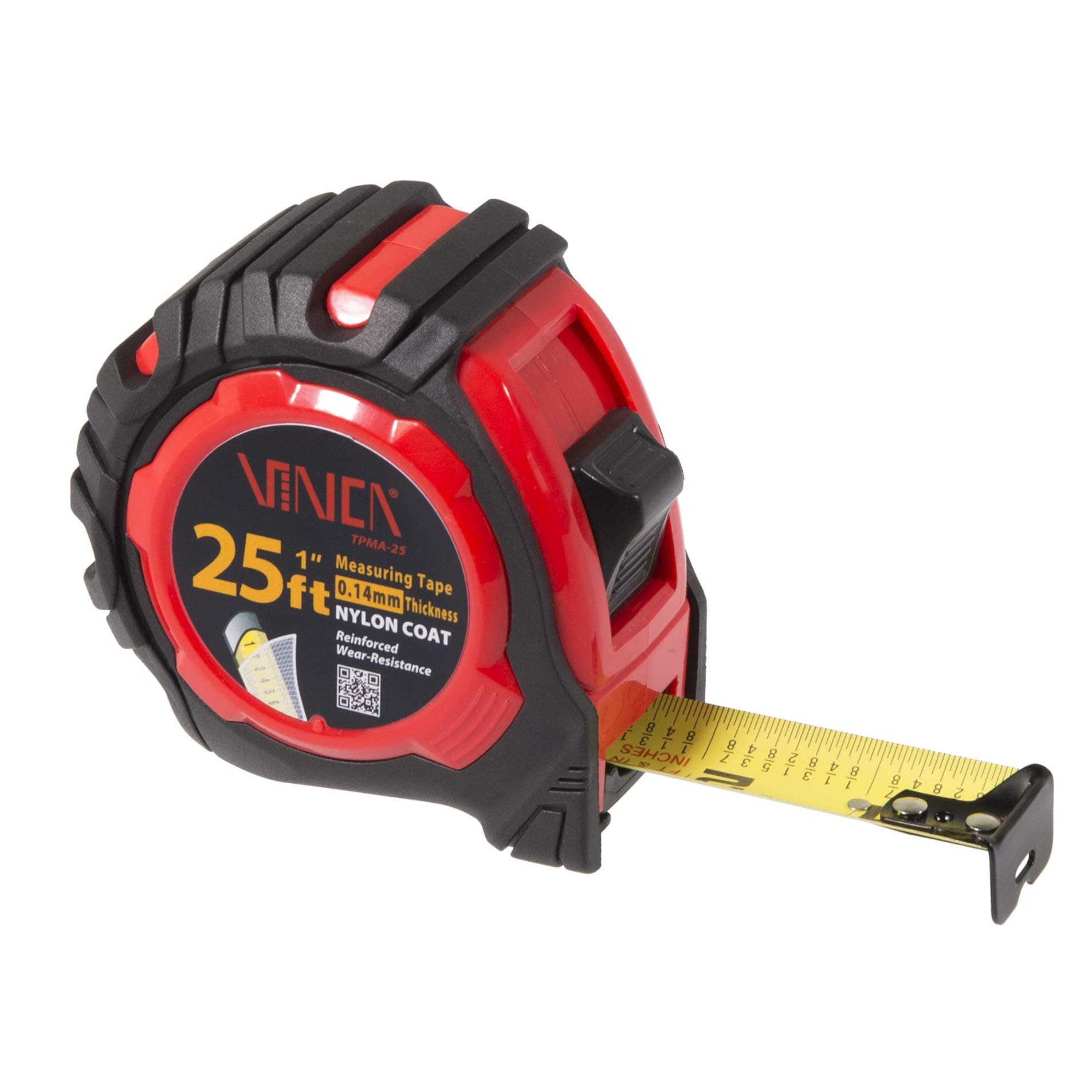 Tape Measure, TPMA-25 25Feet with Fraction, Nylon Coated Matte Finished Blade