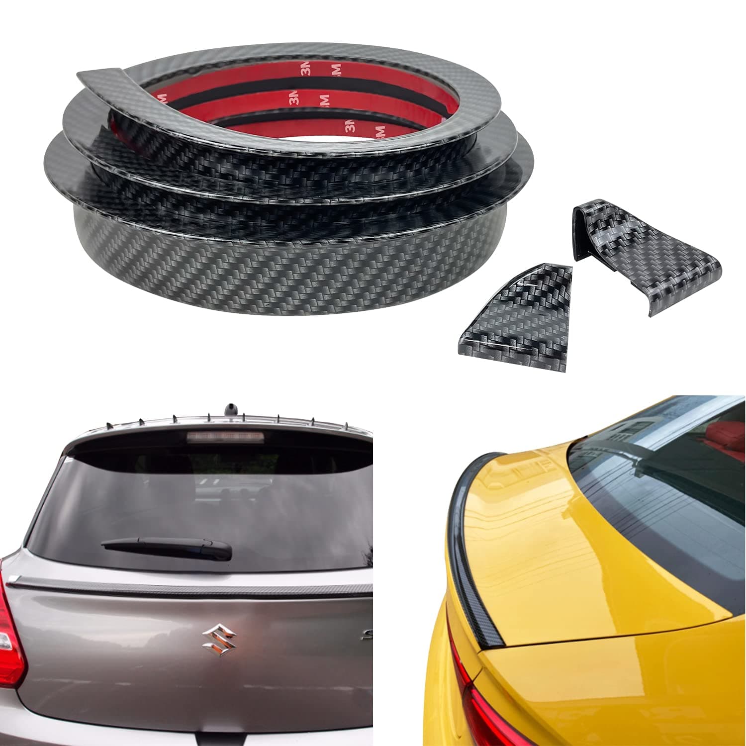 Sutekus Car Rear Spoiler Universal Carbon Fiber Trunk Spolier Lip Kit Anti-Collision Soft Rubber Strips Exterior Lip Spoiler 4.9FT