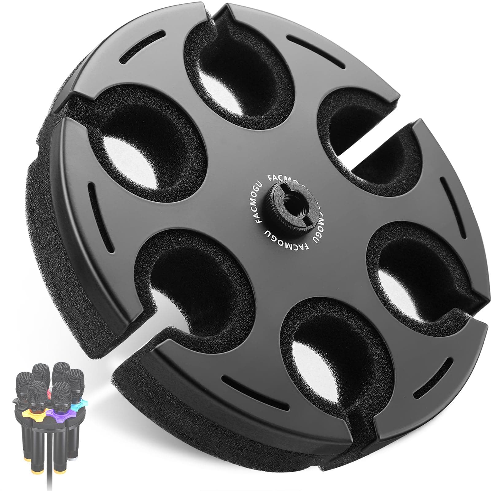 Facmogu Multi Microphone Holder, Aluminum Multi Mic Holder Holds Up to 6 Mics, Wired and Wireless Mic Holder for Stand, Multiple Microphone Holder for Organizer & Display, w/ 3/8"-16 Threaded Adapter