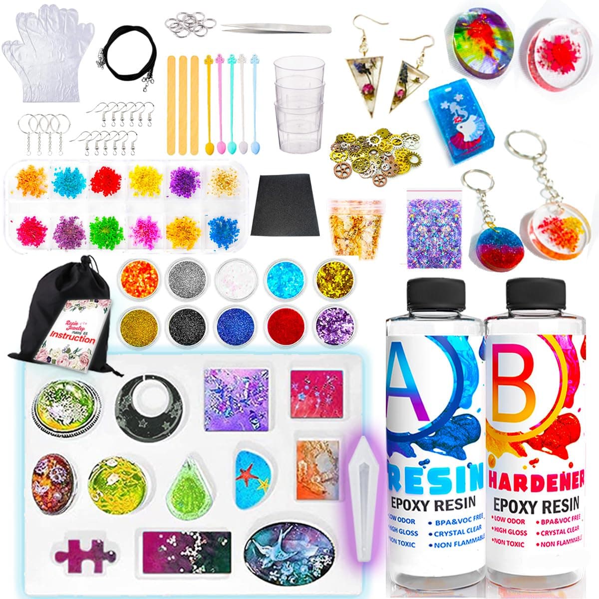 Goody King Resin Jewelry Making Starter Kit - Resin Kits for Beginners with Molds and Resin Jewelry Making Supplies - Silicone Casting Mold, Tools Set Clear Epoxy Resin for DIY Jewelry