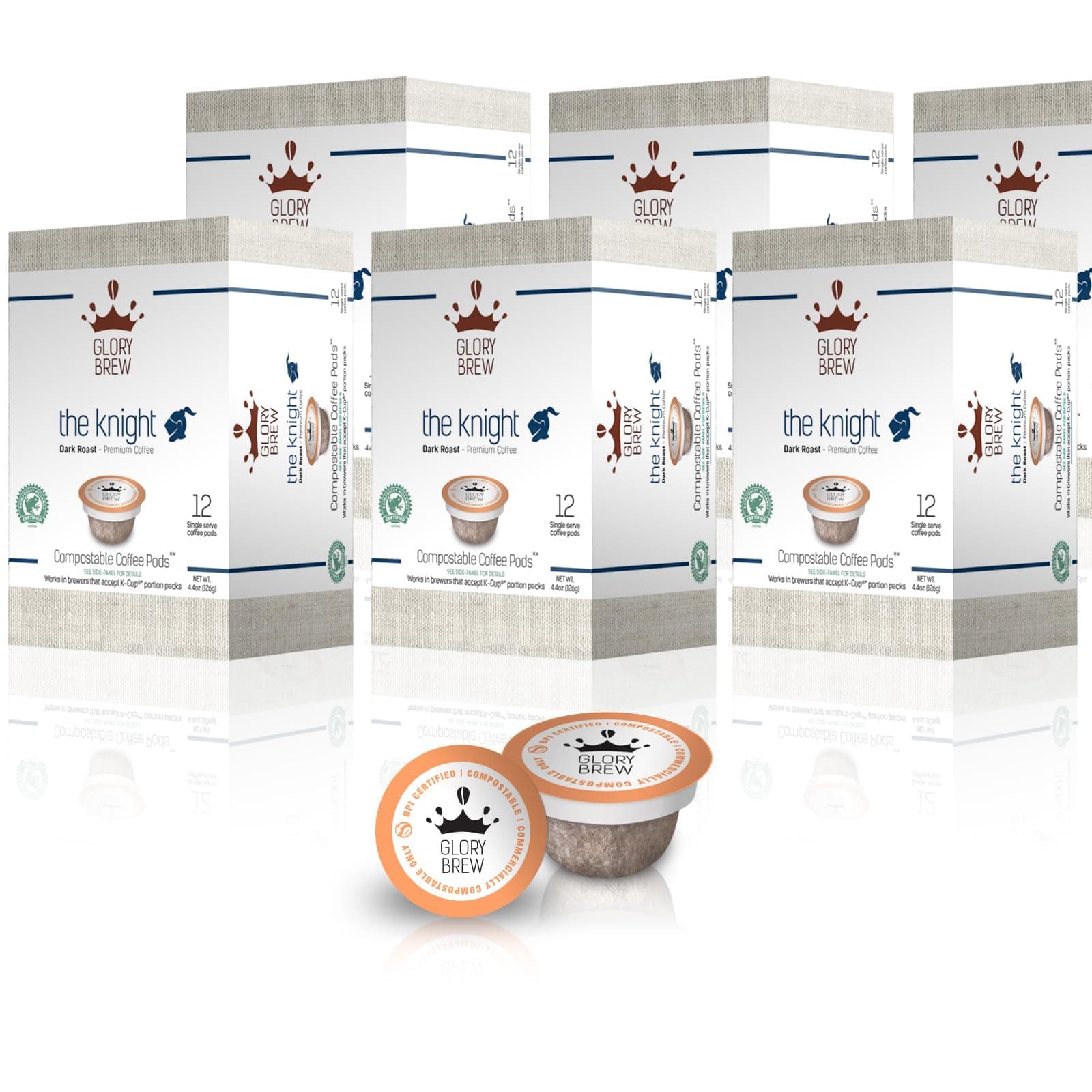 Glorybrew72 Compostable Keurig Coffee Pods I Premium Compatible K Cups I Knight Dark Roast I Coffee Pods for Keurig Brewers I Biodegradable I Rainforest Alliance Certified