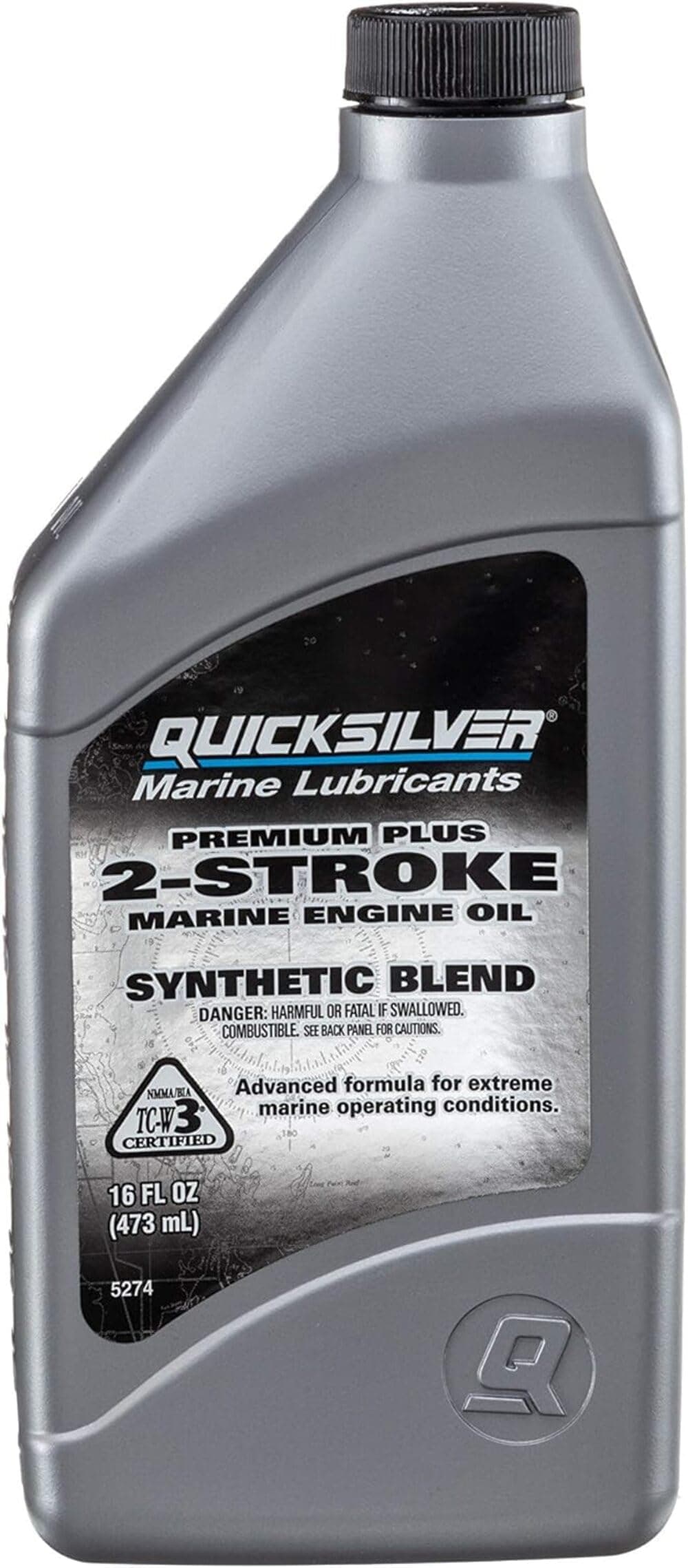Quicksilver Premium Plus 2-Stroke Synthetic Blend Marine Engine Oil, 16oz