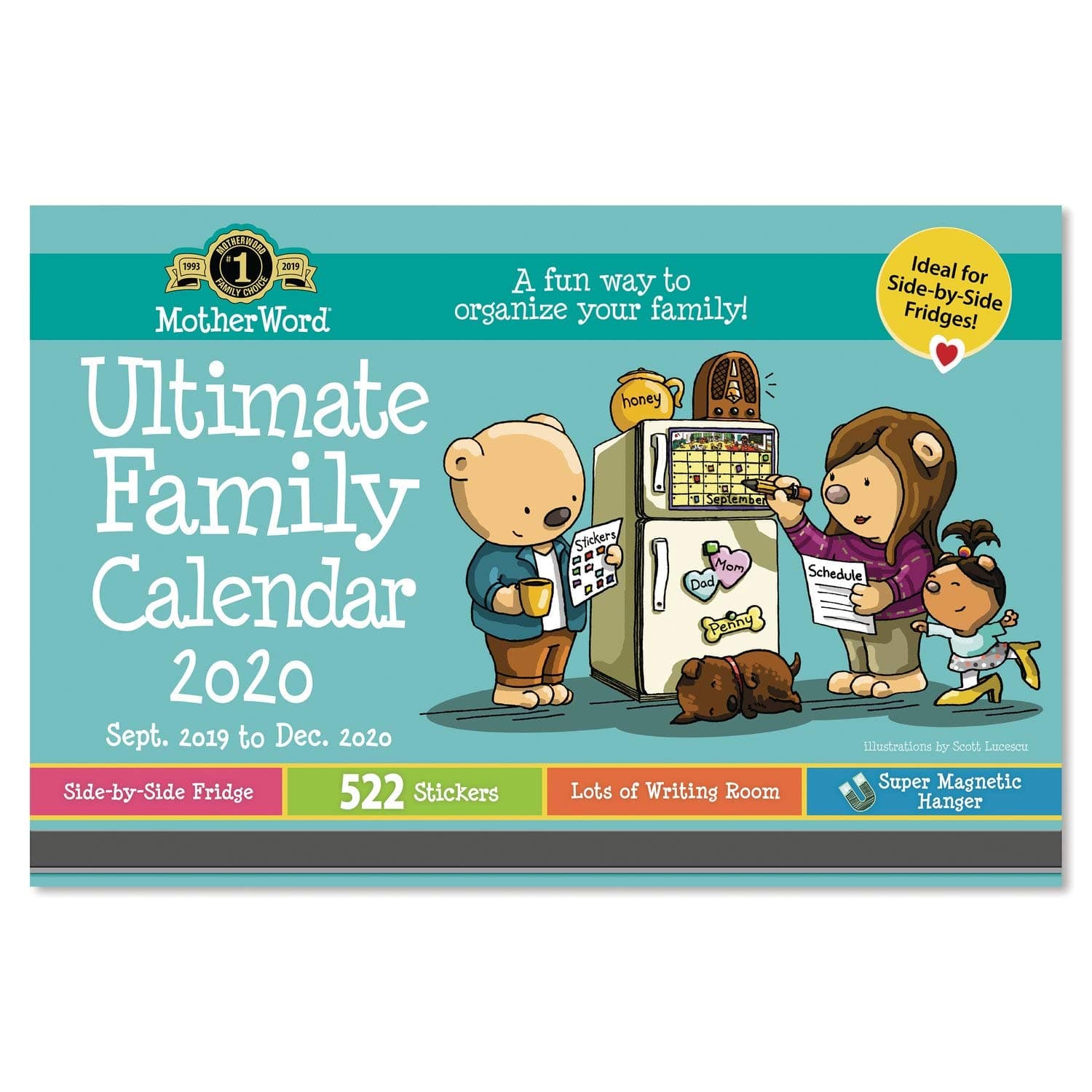 Ultimate Family Magnetic Hanging Calendar, 16-Month, Sept 2019-Dec 2020, English, Medium Side by Side Version, 15" x 9.5" (MWMKT12820)