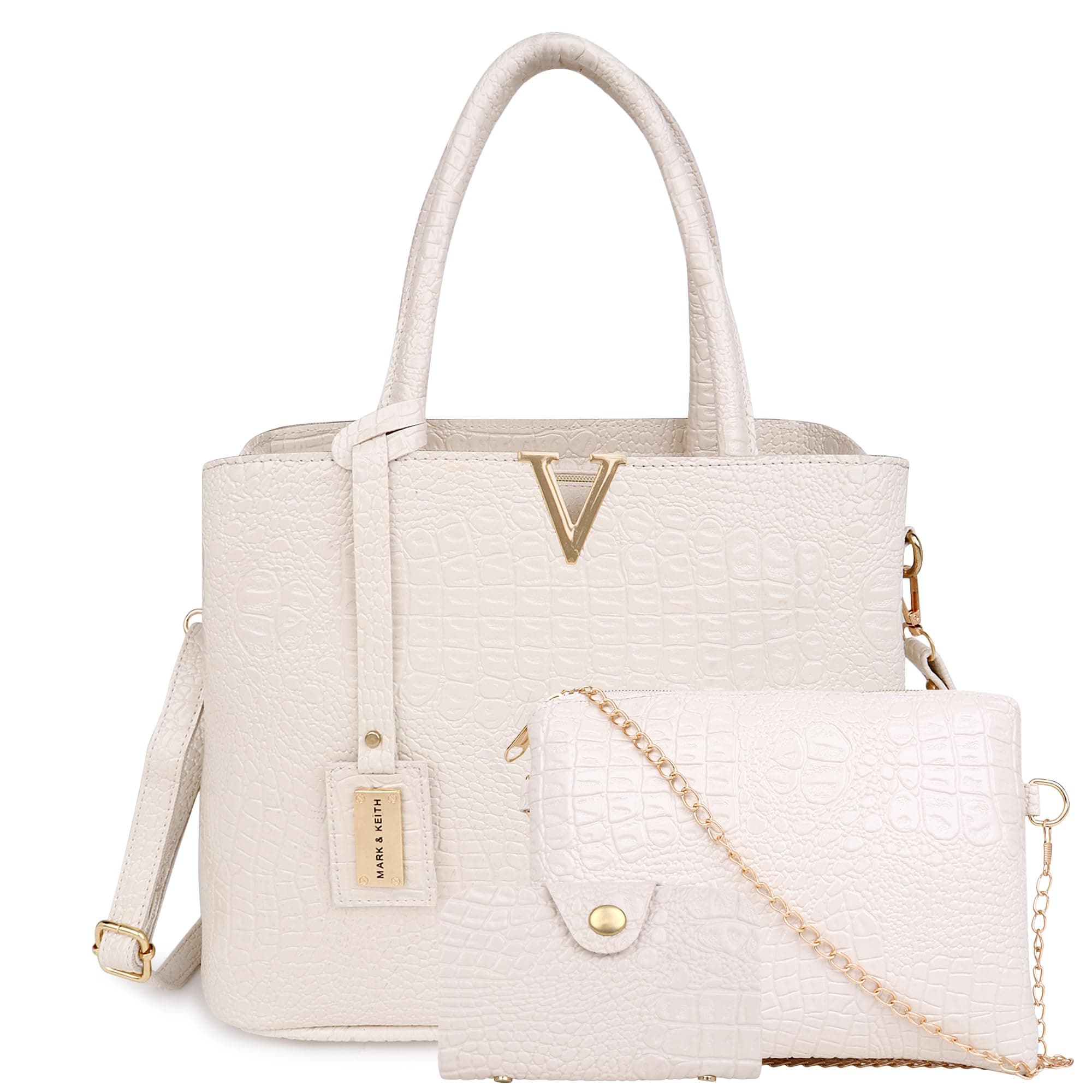 MARK & KEITHGlossy Croc Top Handle Women's Handbag | Shoulder bag with detachable strap | Ladies purse Tote Extra Spacoius (Pack Of 3)