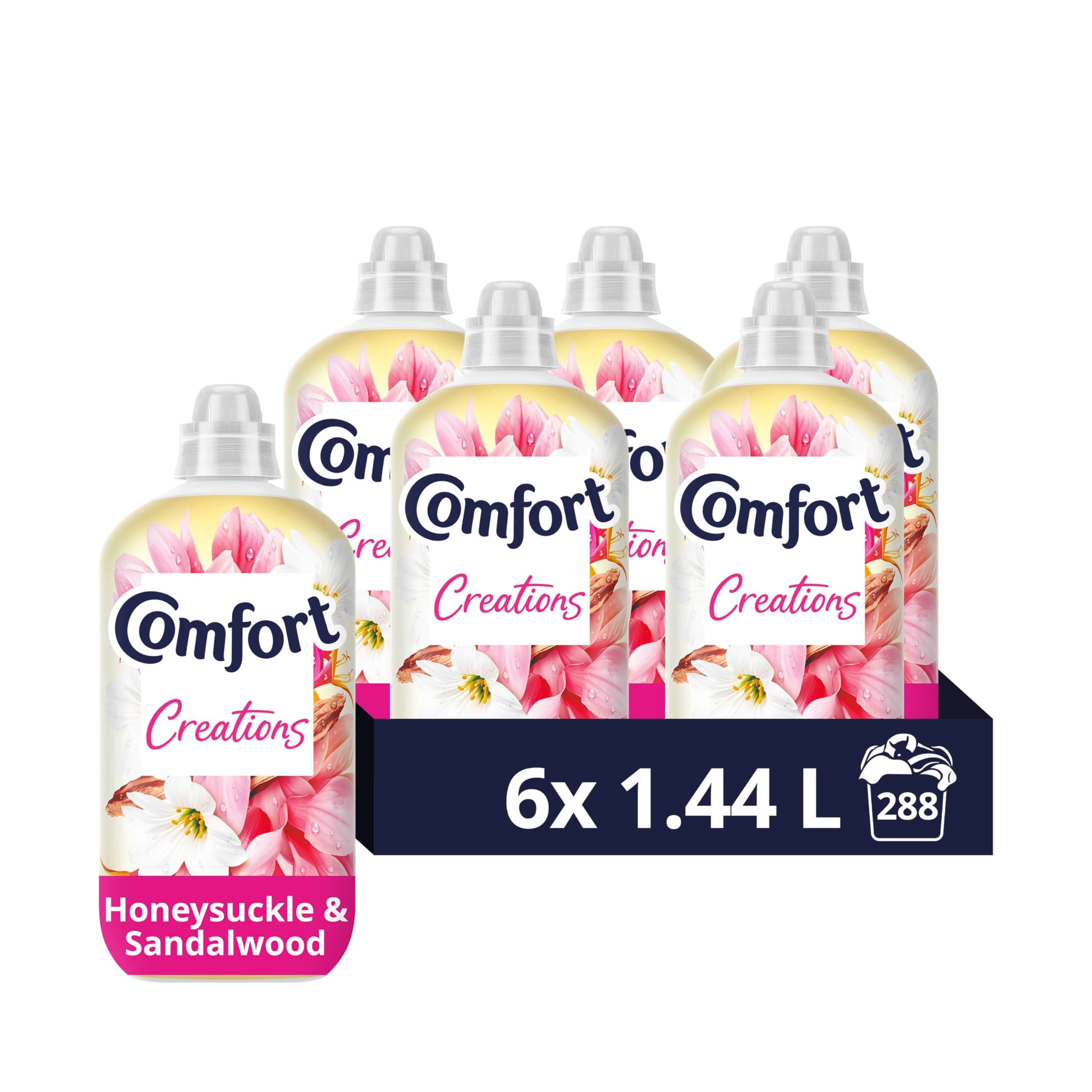 Comfort Creations Honeysuckle & Sandalwood Fabric Conditioner with Stay Fresh technology for 100 days of freshness + fragrance* 288 washes (6x 1.44 L)