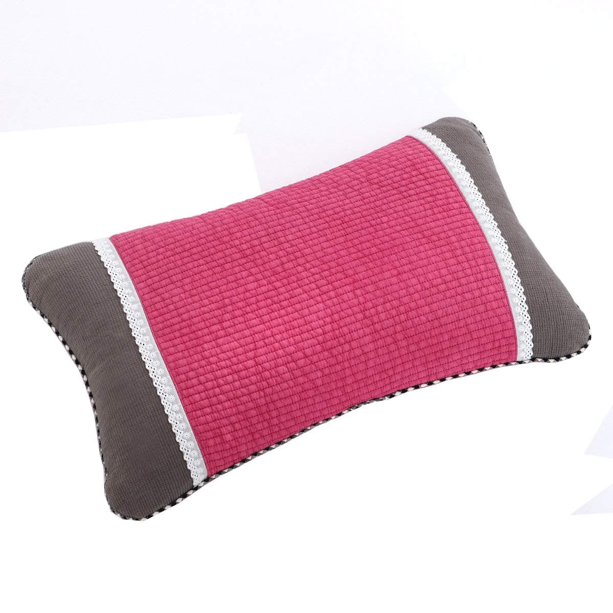 by Qbedding Korean Style Nature Buckwheat Pillow | 100% Cotton Quilted Cover | Good for Relieve Muscle Tension, Neck Pain and Stress (11 inches x 20 inches) (Red)