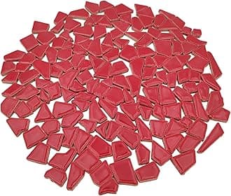 200g Ceramic Mosaic Tiles for Crafts,Irregular Stained Ceramic 0.2"x0.8" Porcelain Mosaic Tiles for Home Decoration (Red)