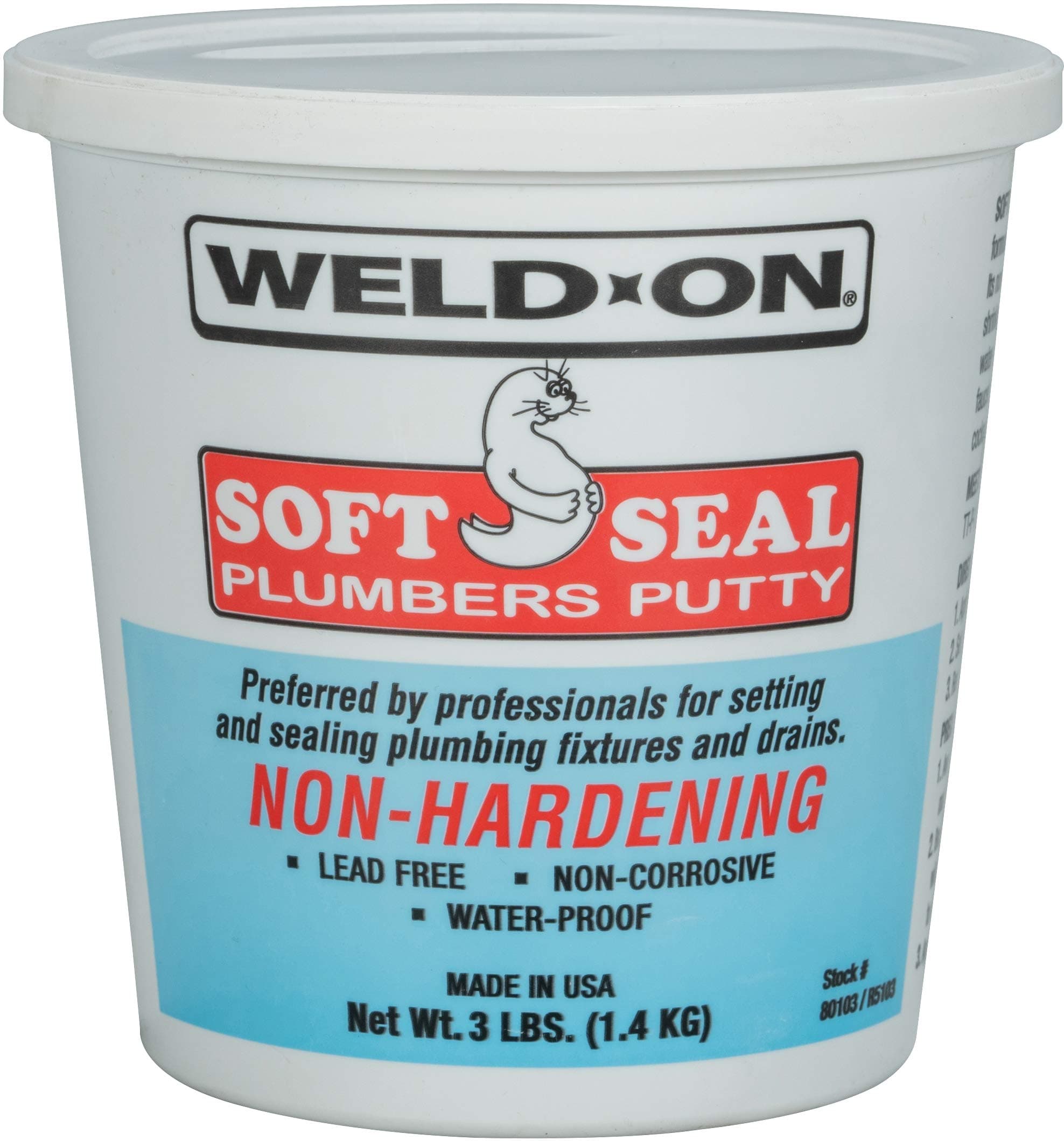 Weld-On 80103 Soft Seal Stain-Free Plumber's Putty - Lead-Free, Non-Corrosive, and Waterproof, White, 3 Pounds