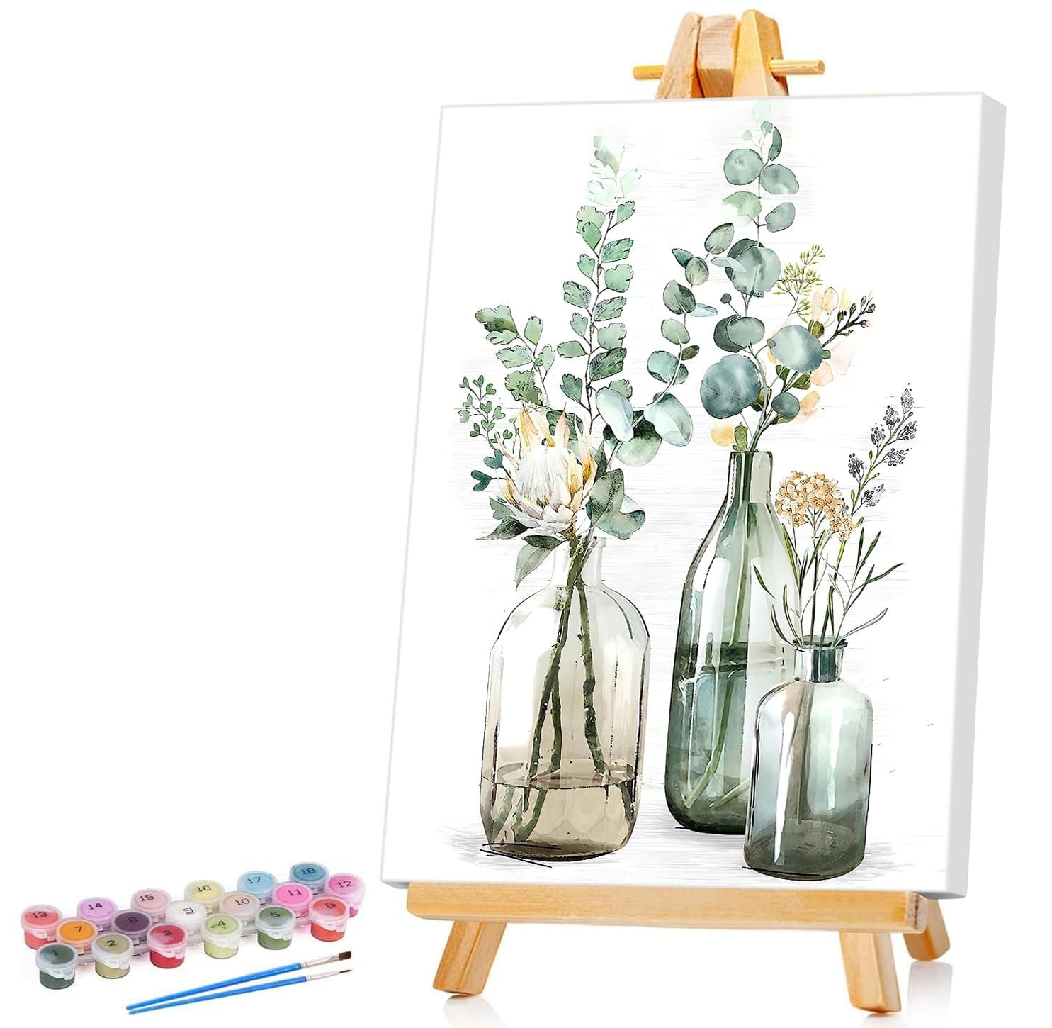 Ginkko Framed Paint by Numbers Kit for Adults Beginner & Kids Ages 8-12, Without Easel, Easy Acrylic on Canvas 8x12 inch with Paints and Brushes, Bottle Flower for Home Wall Decor Gift