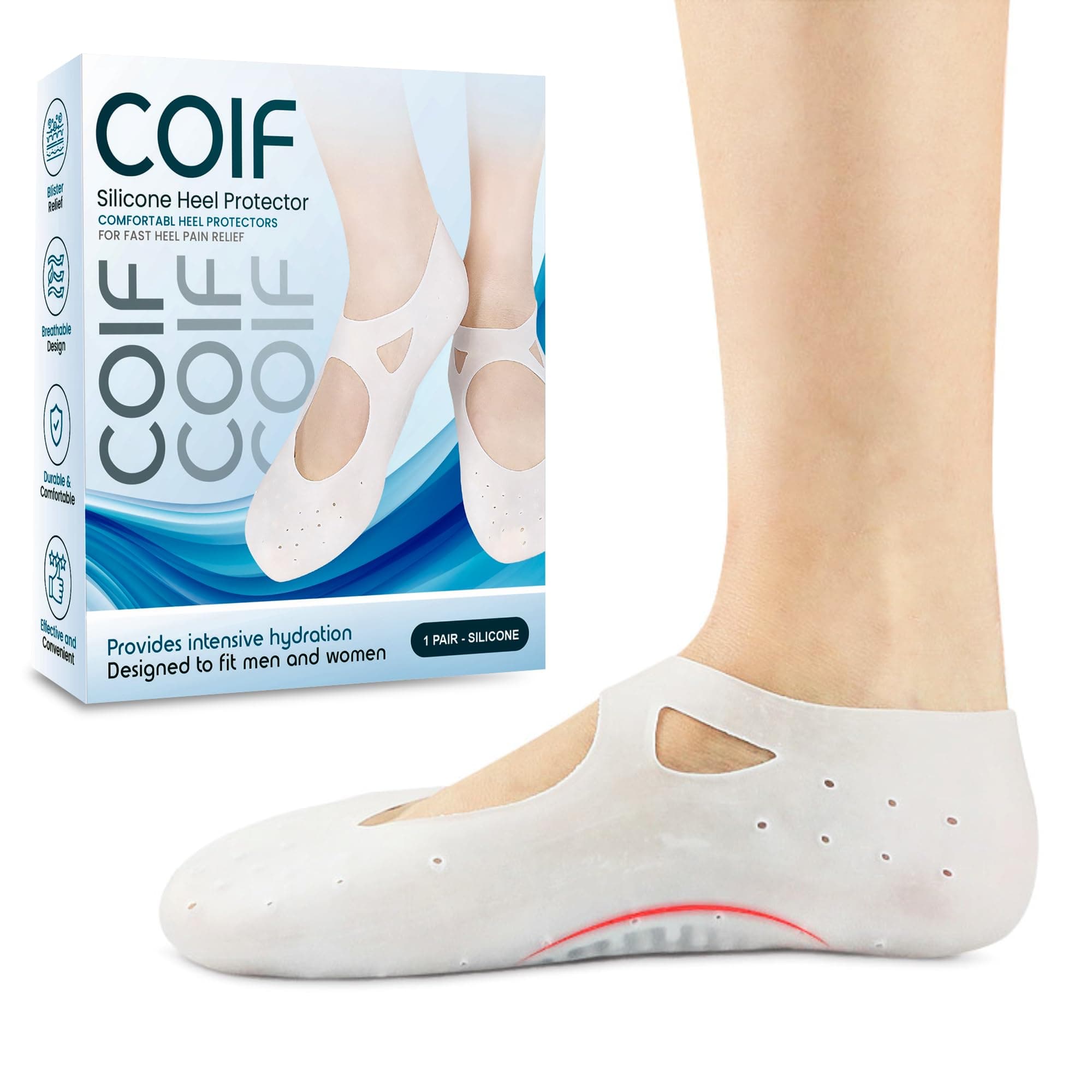 Professional Moisturizing Silicone Gel Socks with Arch Support, One Size Dry Crack Feet Treatment for Women or Men, Hydrating Spa Socks for Dry Feet Heel Repair, One Reusable Pair, white