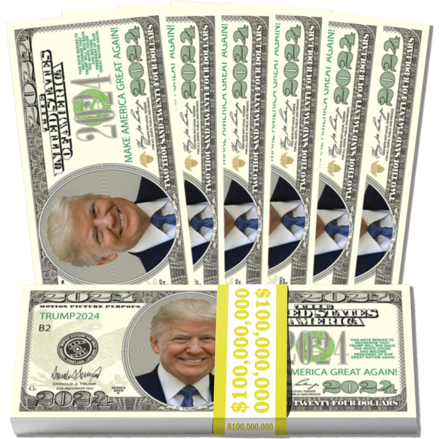 BOOSTEDBLUE Trump 2024 Limited Edition Novelty Dollar Bill - Pack of 100 - Make American Great Again! Trump Merchandise & Donald Trump Gifts