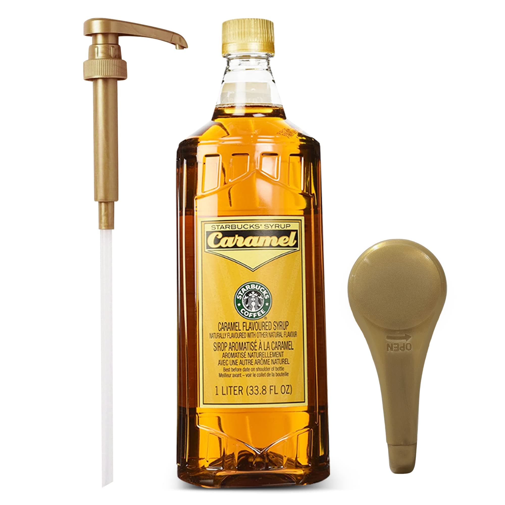 Syrup Caramel 33 OZ Bottle For Coffee And Tea with Gold Coffee Syrup Pump