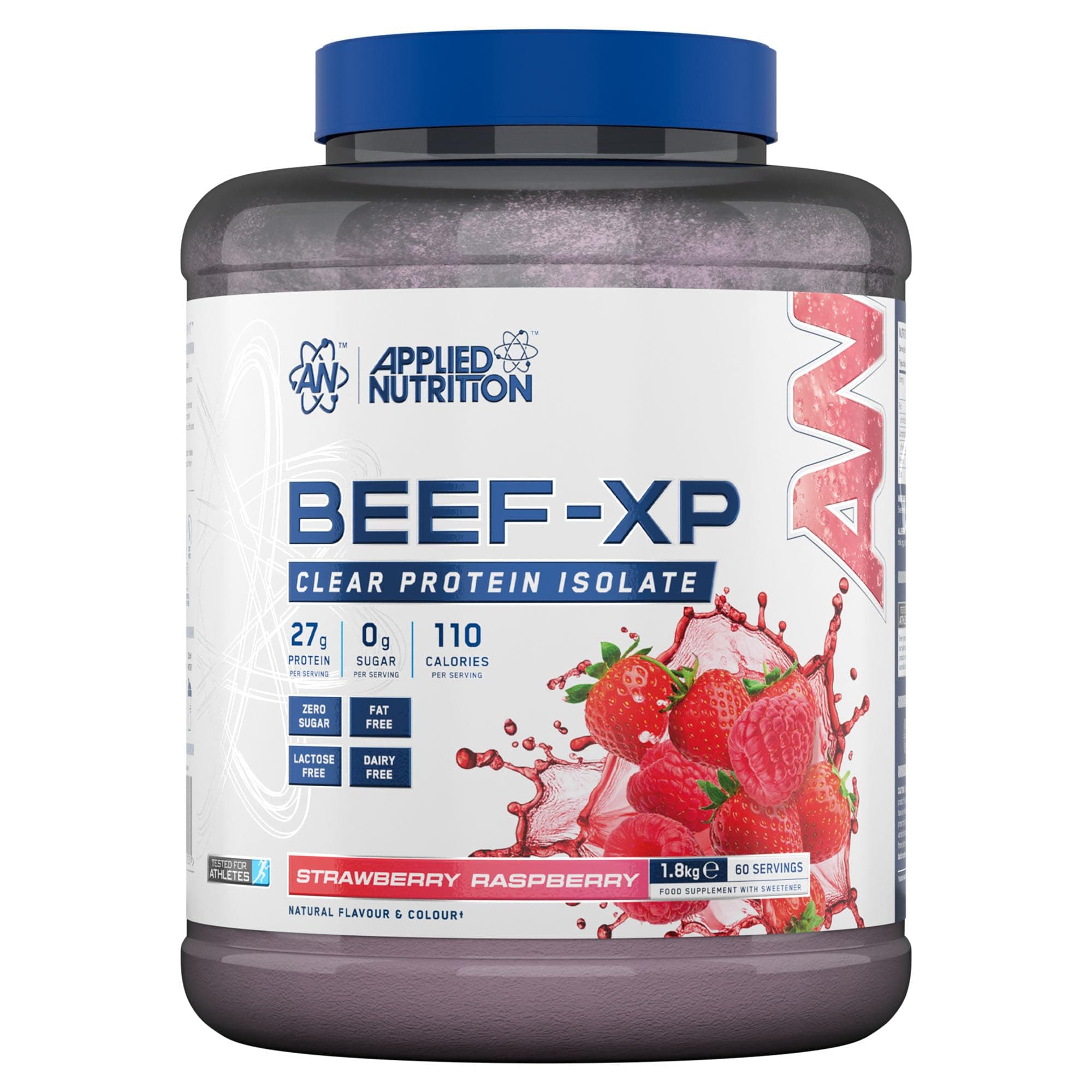 Applied Nutrition Beef XP - Clear Hydrolysed Beef Protein Isolate, Fruit Juice Style, Dairy Free Beef Protein Powder, Lactose Free, Zero Sugar, Low Fat, 1.8kg - 60 Servings (Strawberry & Raspberry)
