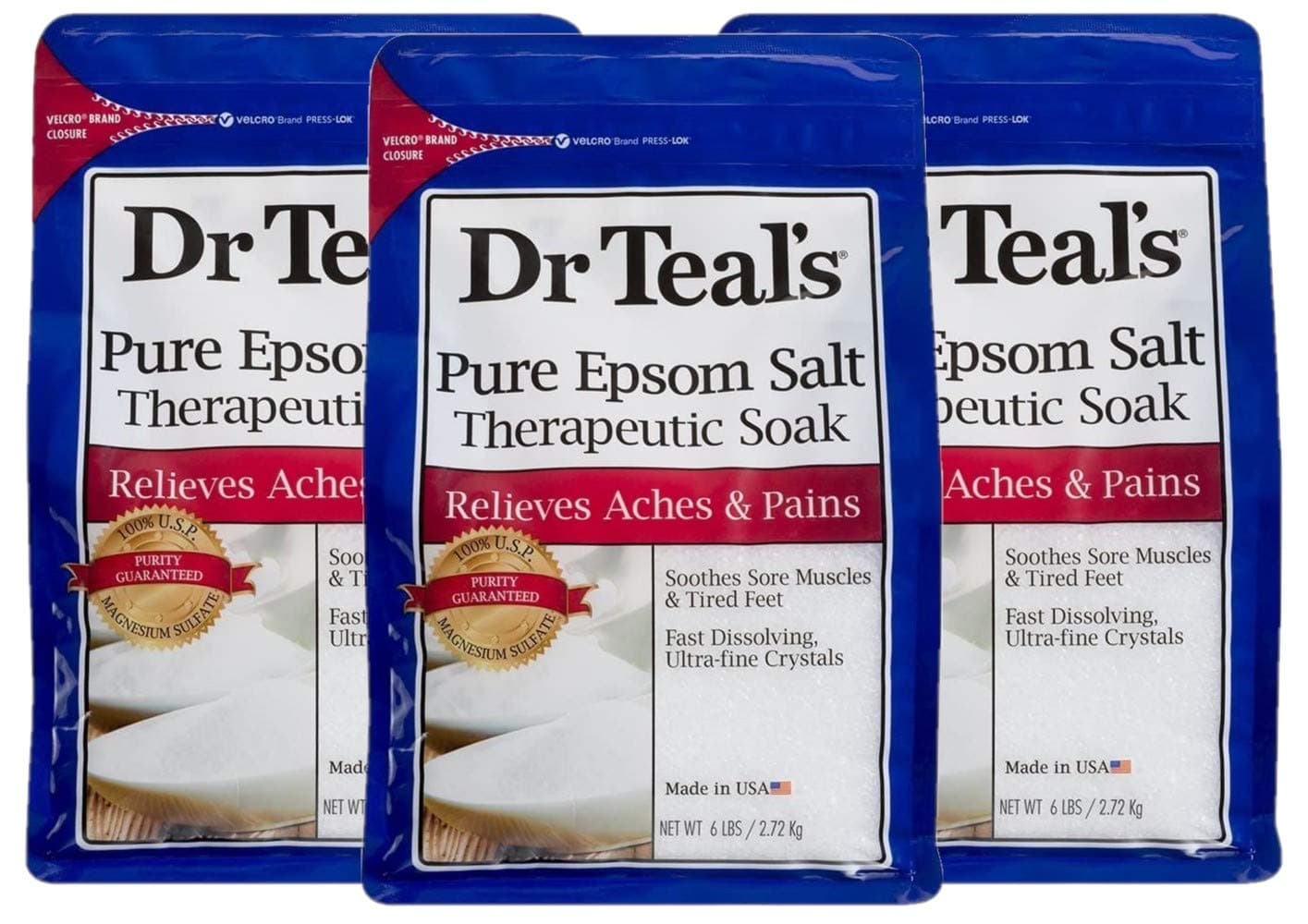 Dr Teal's Pure Epsom Salt Soaking Solution 3-pack (18 lbs Total) Unscented