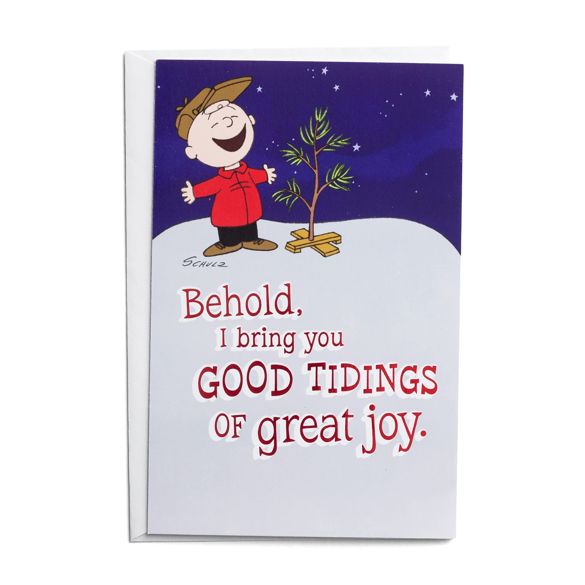 Peanuts - Good Tidings Great Joy - 50 Bulk Christmas Cards, KJV (J4792), Multi