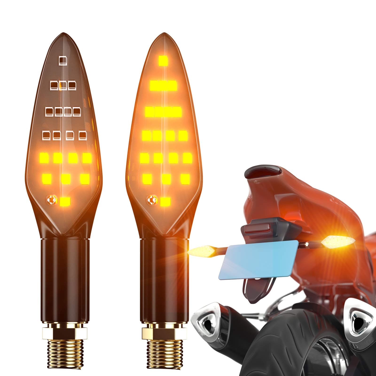 CCAUTOVIE Universal Indicator Motorbike Led Turn Signal Lights Motorcycle Blinker Light E4 Mark Amber, Pack of 2pcs