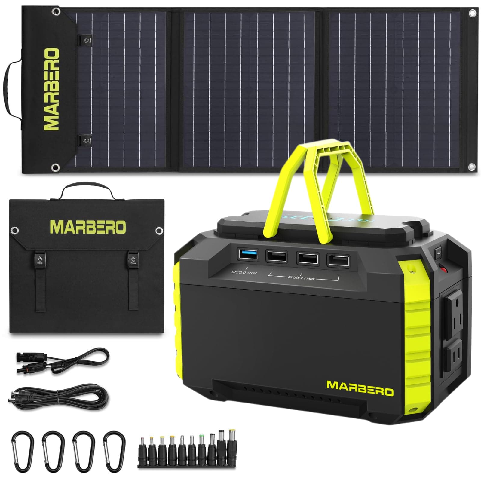 MARBERO Solar Generator 150W Peak Portable Power Station with Solar Panel Included Camping Power Supply 150Wh with Foldable Solar Panel 60W for Outdoor RV Fishing Emergency