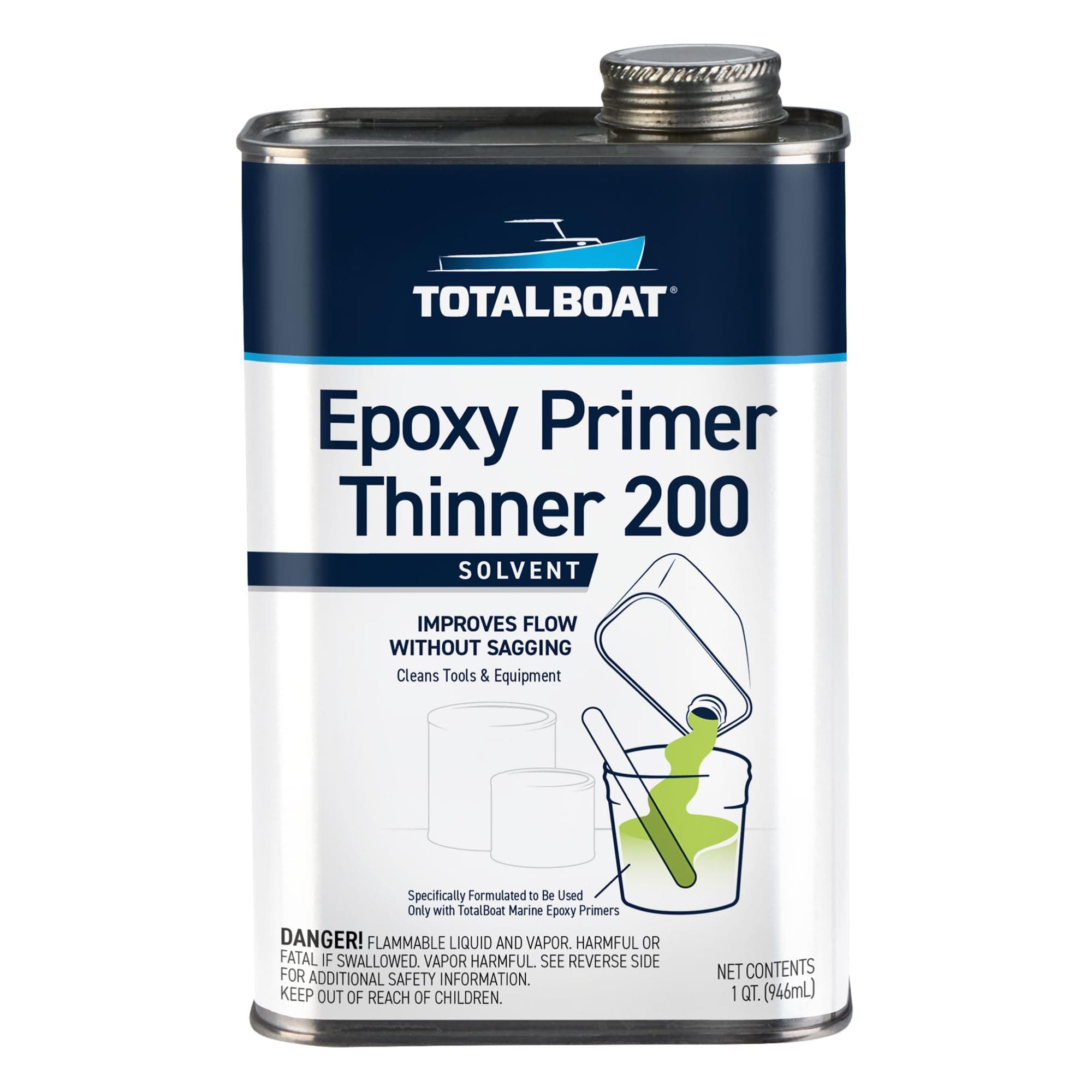TotalBoat Epoxy Primer Thinner 200 Marine Solvent (Quart), Clear