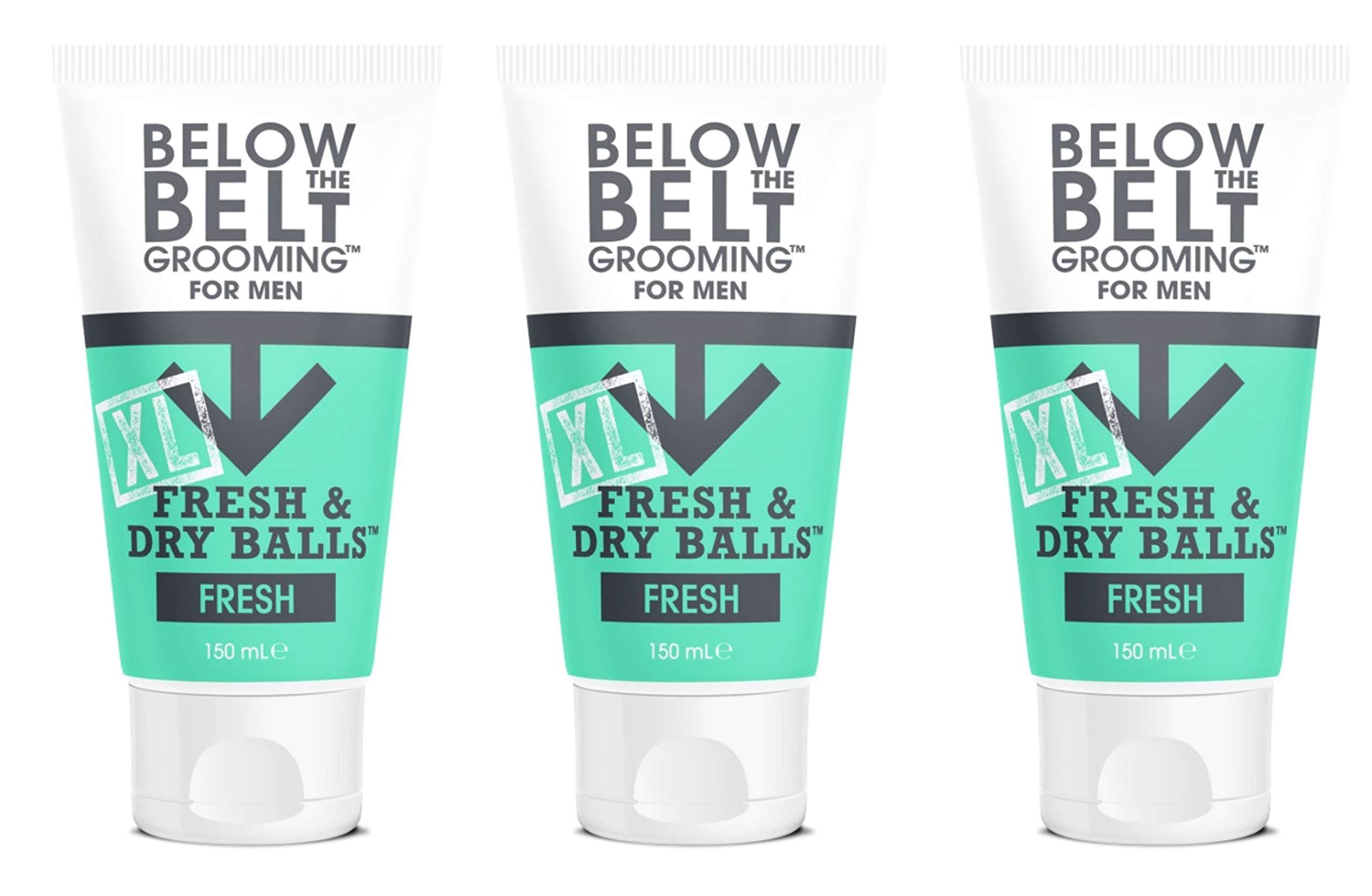 Below The Belt Grooming Fresh & Dry Balls XL Intimate Deodorant For Men - Protects against Sweat, Odour and Chafing - Fresh Scent 3 x 150ml
