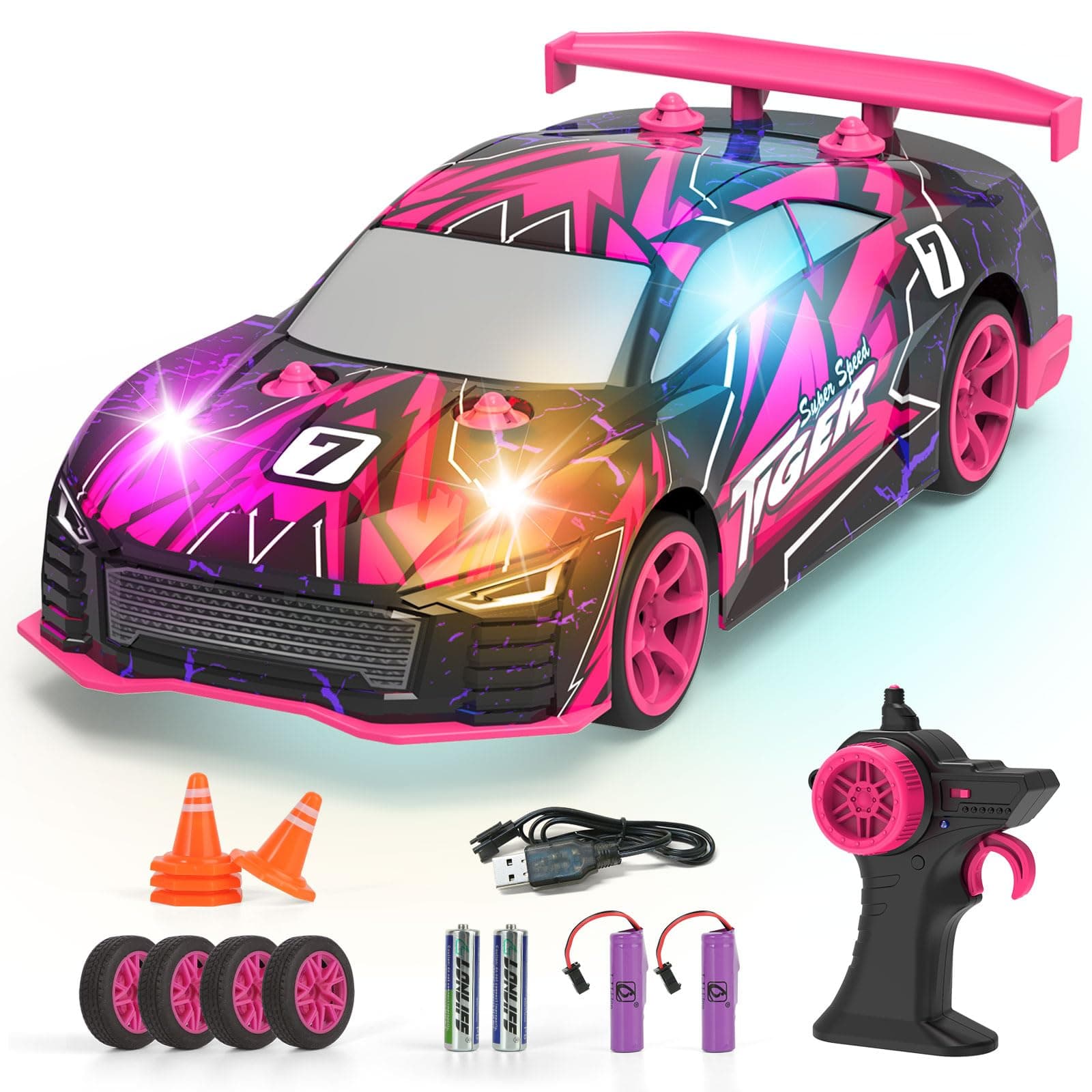 Kids RC Drifting Car,1:24 Scale 2.4Ghz High Speed Remote Control Racing Car,2024 Toys Gifts for 6 7 8 9 10 11 12 Year Old Boys Girls,Children Cool Christmas Birthday Gifts Presents with Lights