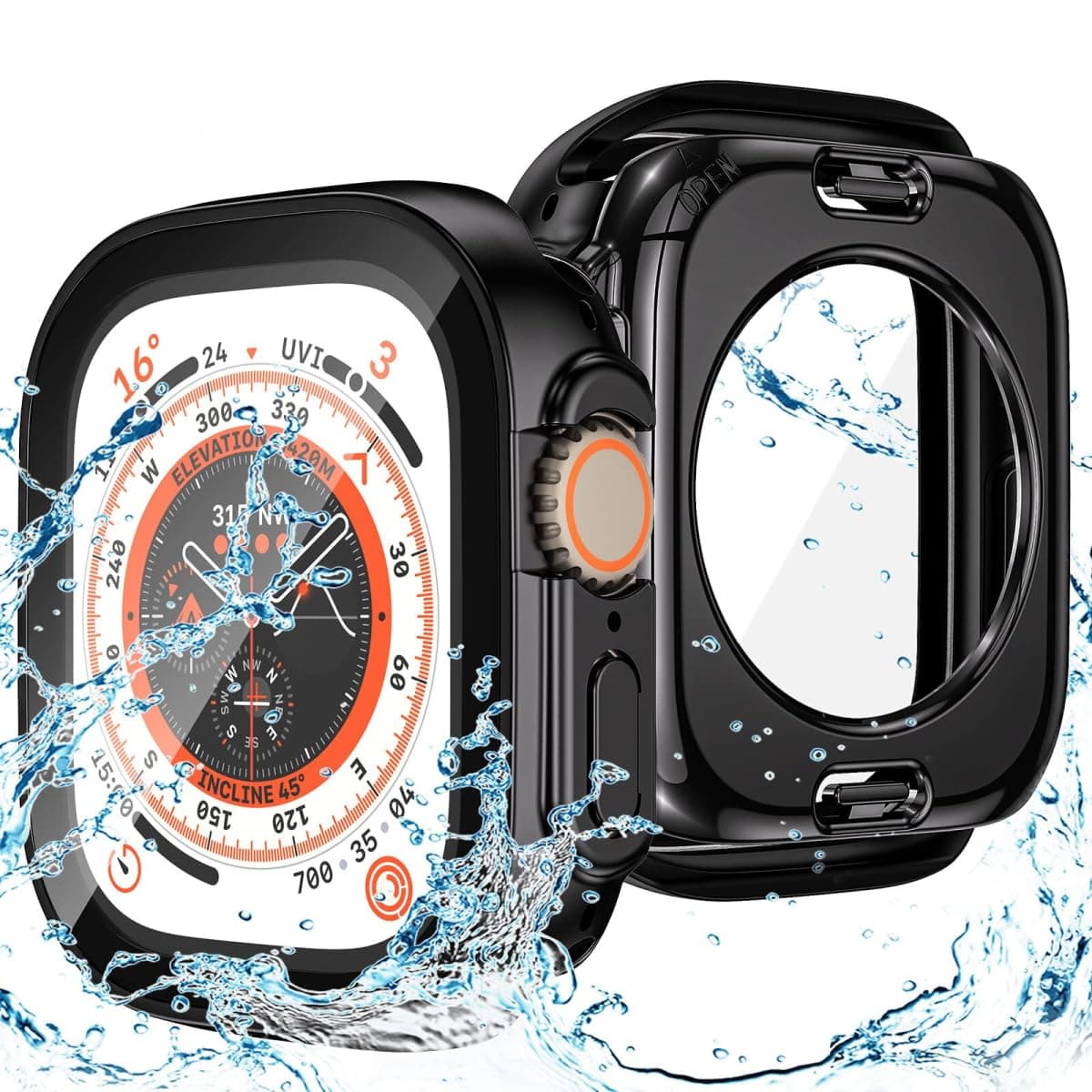 VEMIGON Waterproof Case for Apple Watch Ultra 3/ Ultra 2 / Ultra with Tempered Glass Screen Protector 49mm, Full Coverage Hard PC Bumper Back Frame, Protective Cover for iWatch Ultra- (49mm Black)