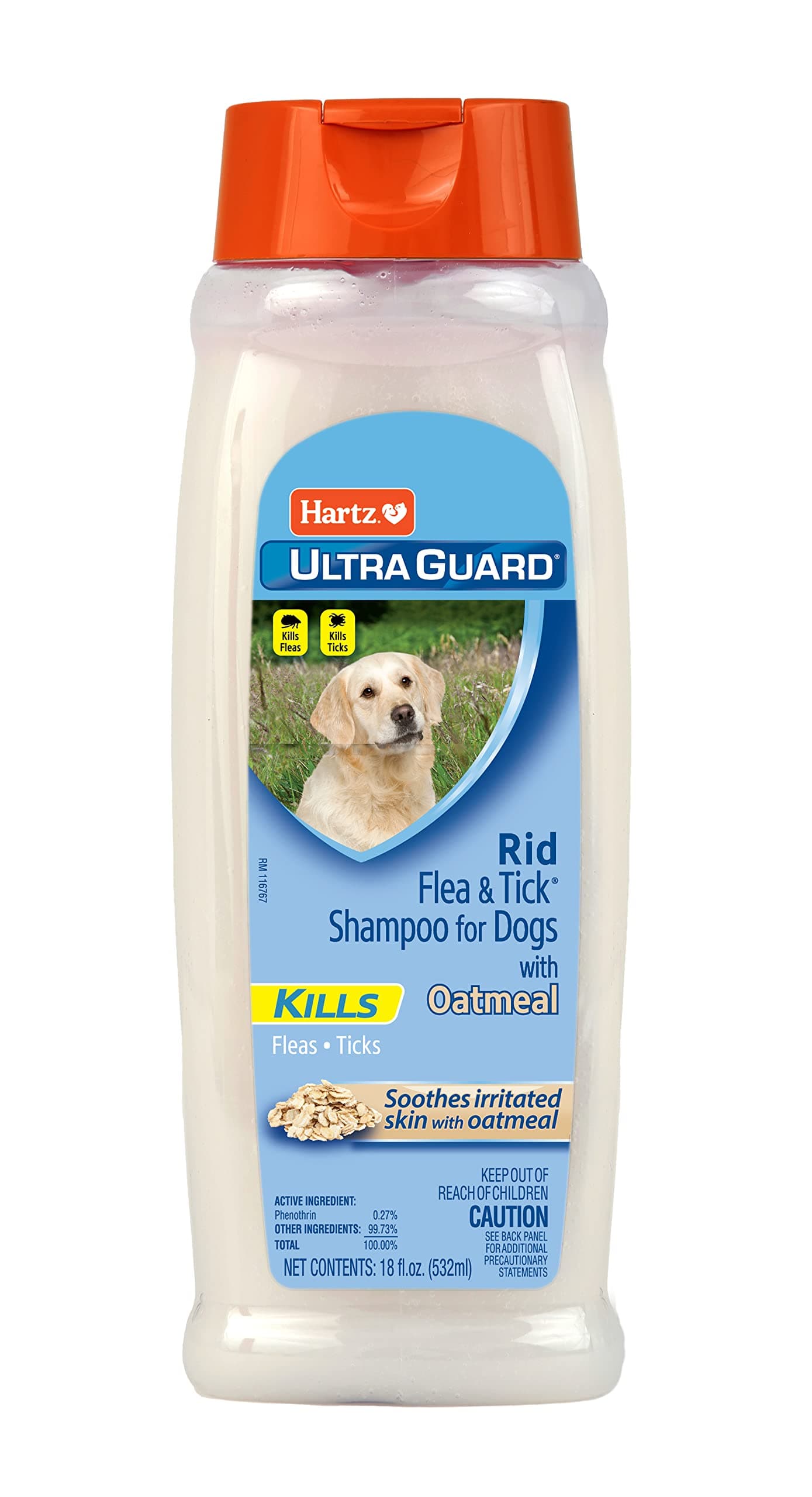 Hartz UltraGuard Rid Flea & Tick Oatmeal Dog Shampoo, 18 oz Bottle