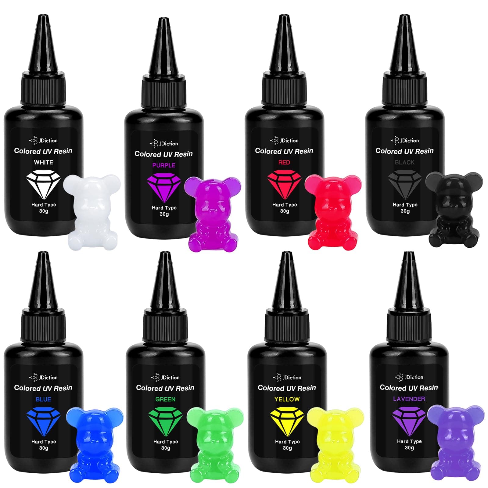 JDiction UV Resin, 8 Colors-240g UV Resin Odorless and Hard Rainbow UV Resin Kit for Jewelry Making, Colored Resin Casting and Coating, Crafts and Decoration