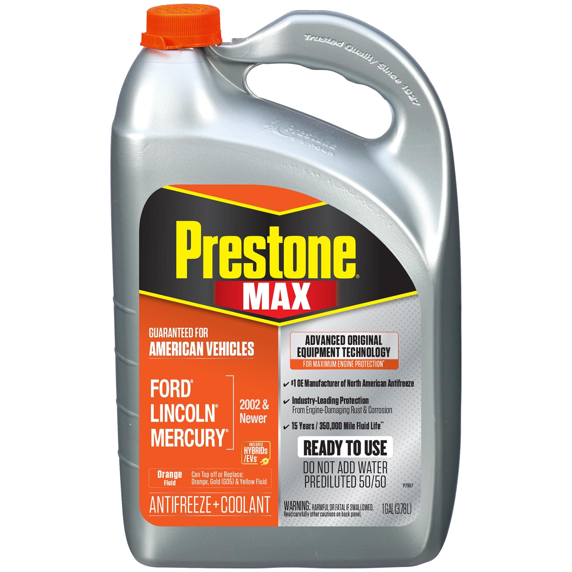 Prestone AF6800 MAX Original Equipment Antifreeze and Coolant: American Orange, 50/50 RTU, 1 Gallon, Pack of 6