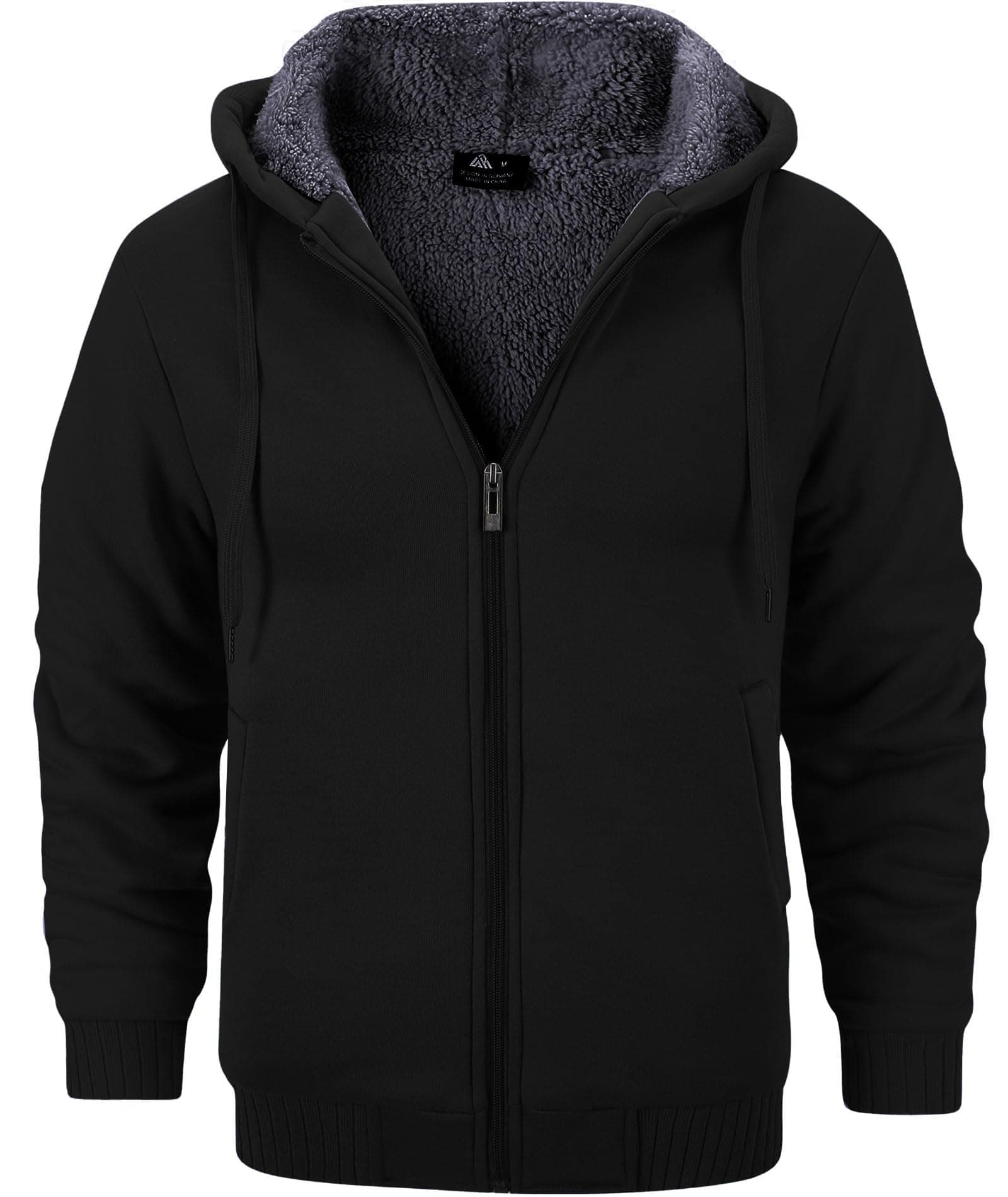Menâs Fleece-Lined Zip Up Hoodie, Thick Hooded Jacket Winter Warm Athletic Sweatshirt