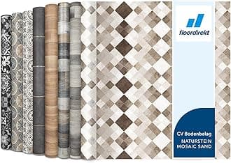 CV Cushioned Vinyl Flooring PVC Tile Effect, Structured Vinyl Flooring, Tile Optic Flooring for Kitchen, Bathroom, Home or Commercial (100 x 1000 cm, Toscana Sand)