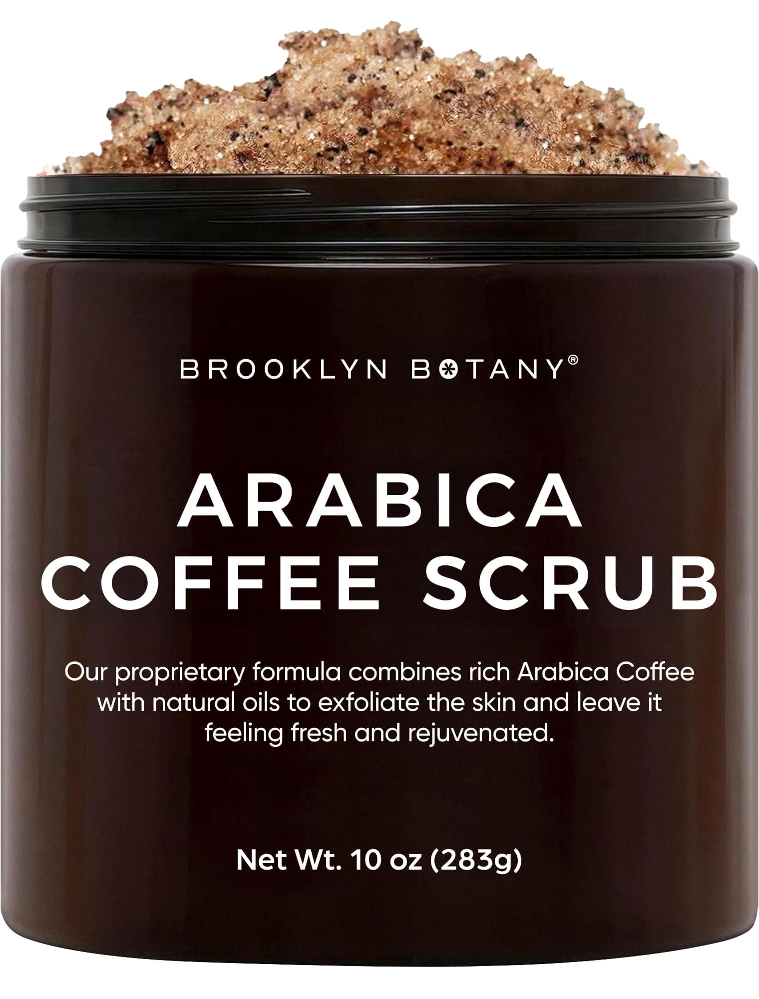 Brooklyn Botany Arabica Coffee Body Scrub - Moisturizing and Exfoliating for Body, Face, Hand, Foot - Fights Stretch Marks, Fine Lines, Wrinkles - Great Gifts for Women & Men - 10 oz