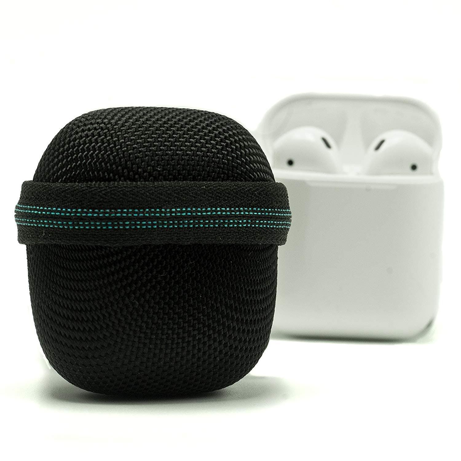 PodPackz AirPods Hard Case with One Pair of AirPods Hooks for Apple AirPods (Black Case + White Hooks) (Updated Zipper)