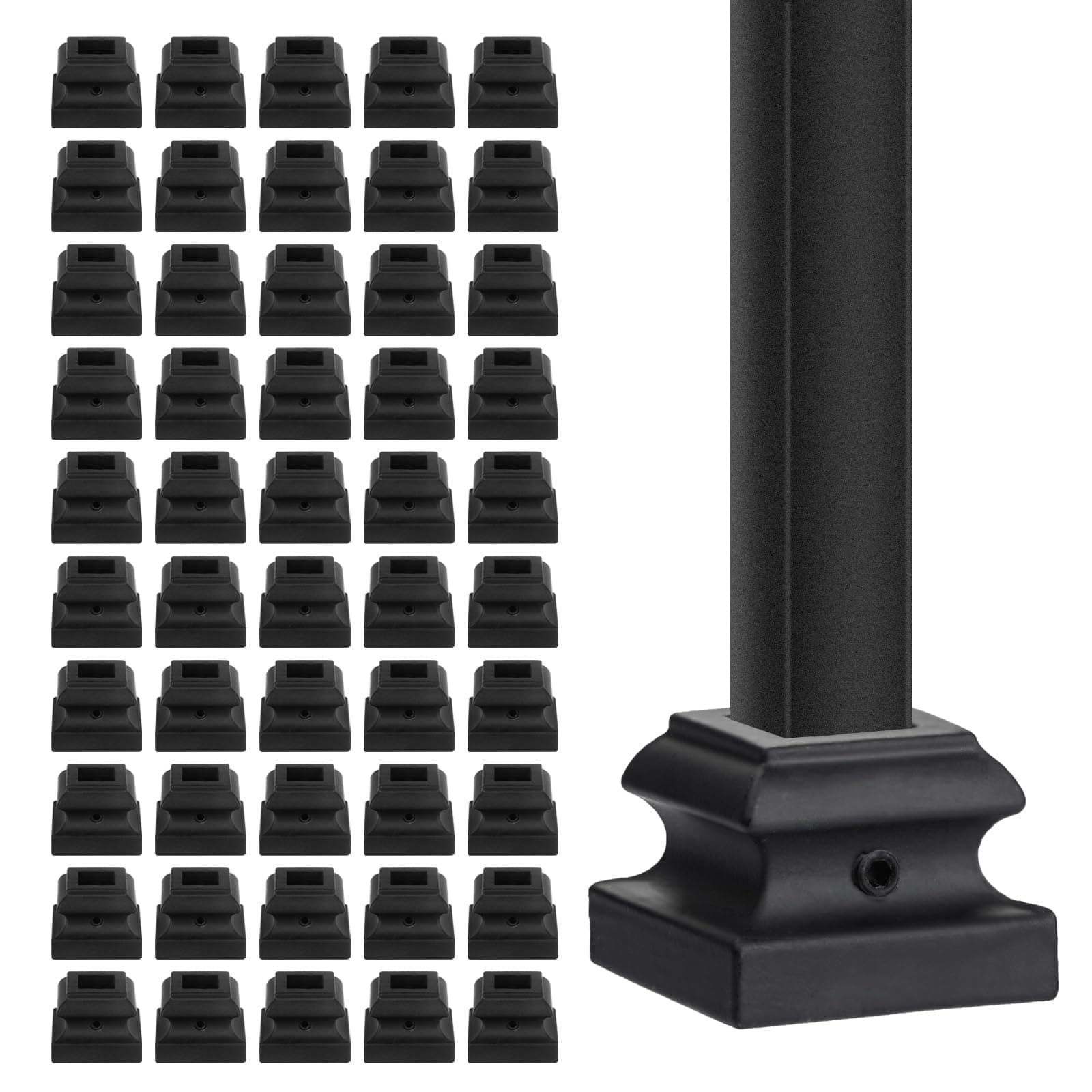 - Iron Baluster Shoes - Flat Shoe with Screw - for 1/2" Square Balusters - Set of 50 (Satin Black)