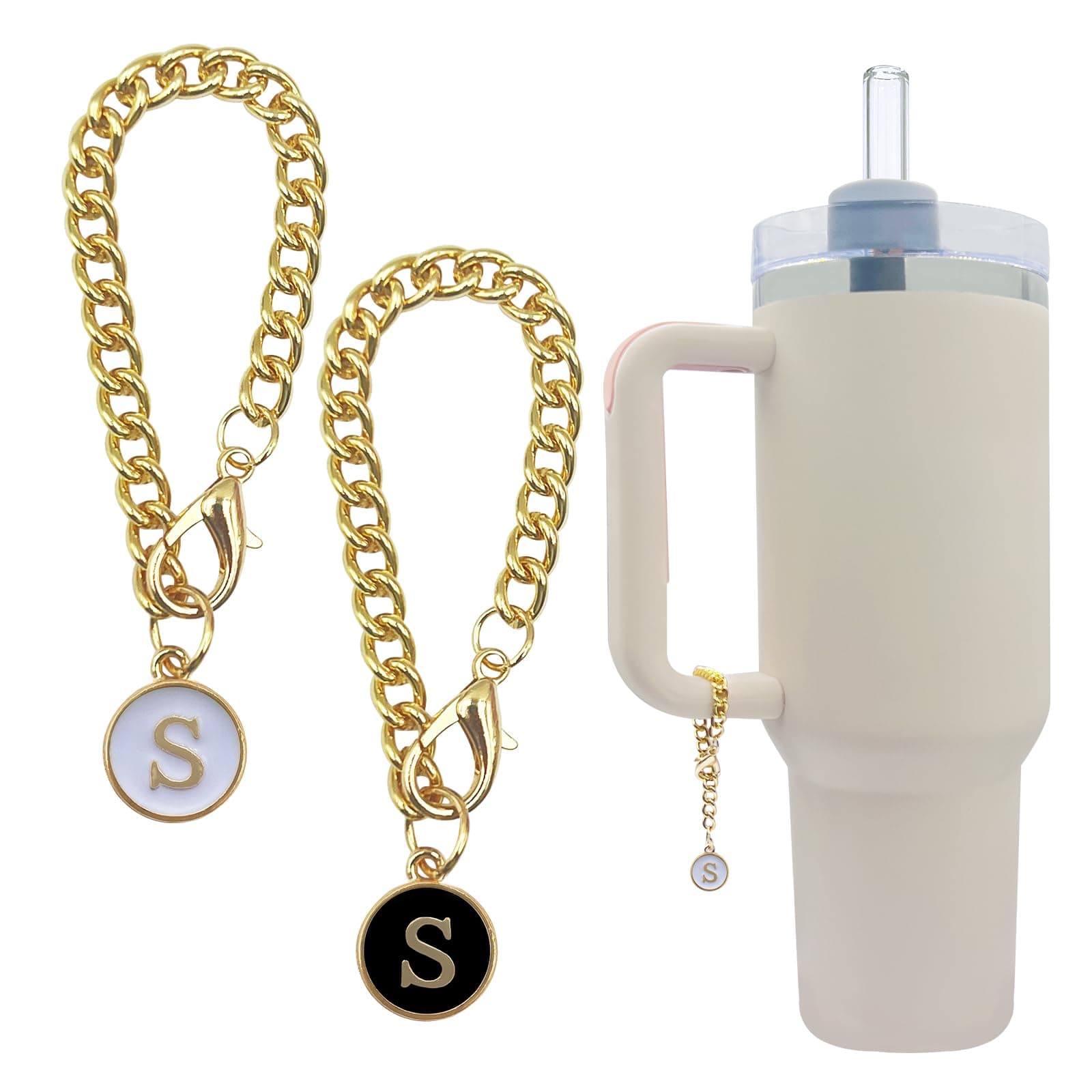 Velaco Letter S Charm Accessories for Stanley 20 30 40 oz Tumbler with Handle, Chains with Initial Letter for Stanley Cup 30 40 oz with handle - 2 PCS