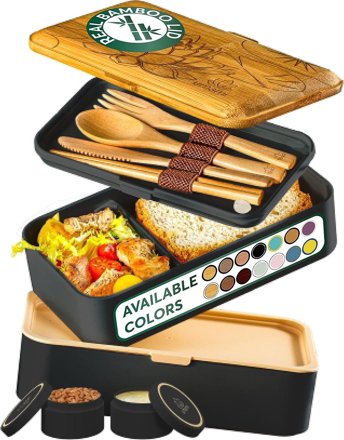 UmamiAll-in-1 1.2 L Bento Lunch Box Adult with Cutlery, 2 Sauce Containers as Lunch Boxes Salad, Snack Bento Box, Leak-Proof Lunch Box for Adults, Includes Accessories Lunch Box with Compartments for