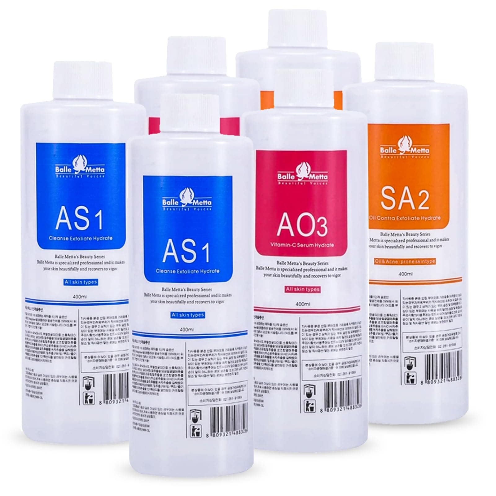 YMEYFAN Hydrate Solution for Facial AS1 SA2 AO3 for Hydrogen Oxygen Facial Machine Professional, Aqua Peeling Solution Hydrate Serums for Facial Cleansing, Face Skin Care, Hydrating (400ml/6Pcs)